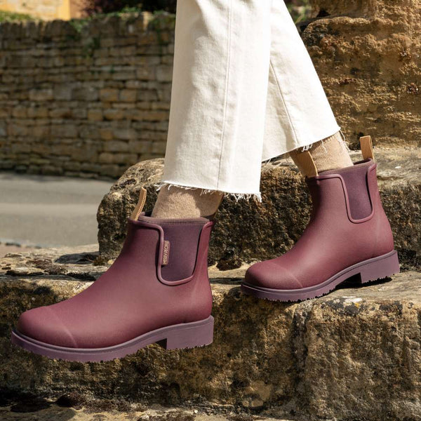 Merry People Dark Cherry Bobbi Rain Boots - Waterproof Women's Chelsea Boots for Walking, Gardening & Outdoor Adventures