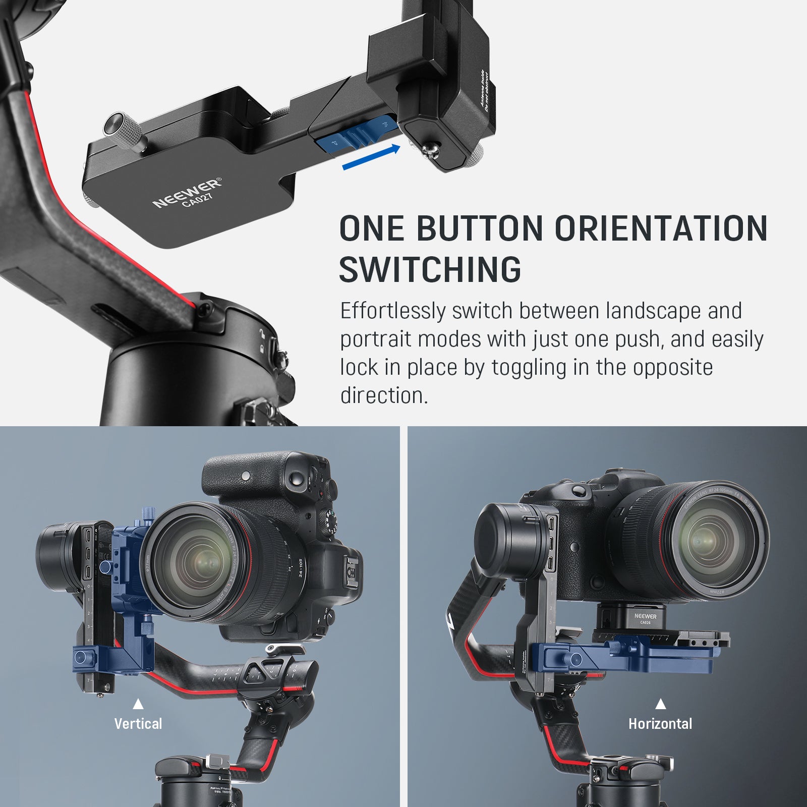 NEEWER CA027 Vertical Camera Mount Bracket for DJI Ronin RS3 Pro RS3 RS2 Gimbal Stabilizer - Perfect for Vlogging, Live Streaming & Social Media Content Creation