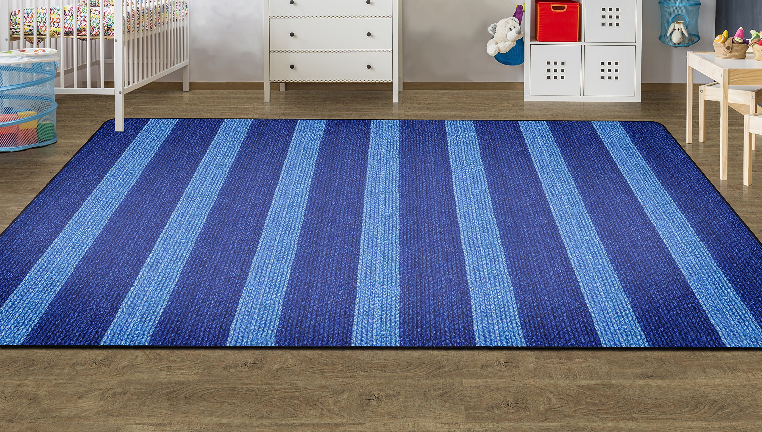 Premium Basketweave Washable Striped Carpet Rug - 6' x 8'4
