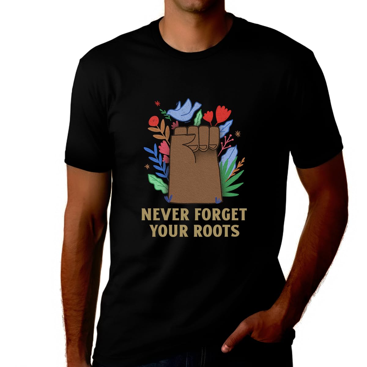 Fire Fit Designs Juneteenth T-Shirt for Men - Never Forget Your Roots - Black History Month Apparel - African American Heritage Cotton Tee - Perfect for Celebrations, Cultural Events & Daily Wear