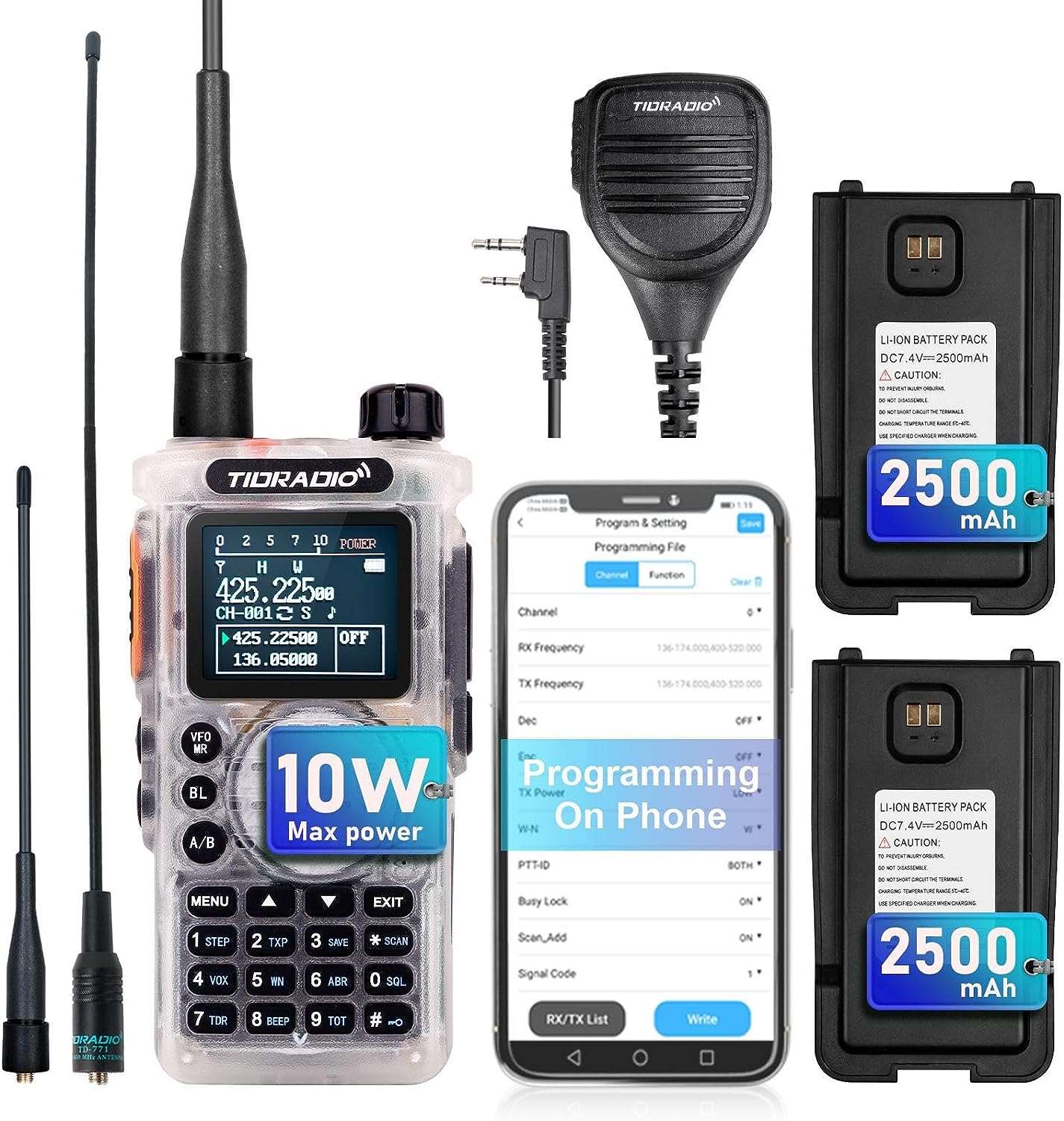 2nd Gen TD H8 Two-Way Radio with Spare Battery, Upgraded Microphone & 771 Antenna - Long Range Walkie Talkie for Outdoor Adventures, Construction Sites, and Emergency Communication