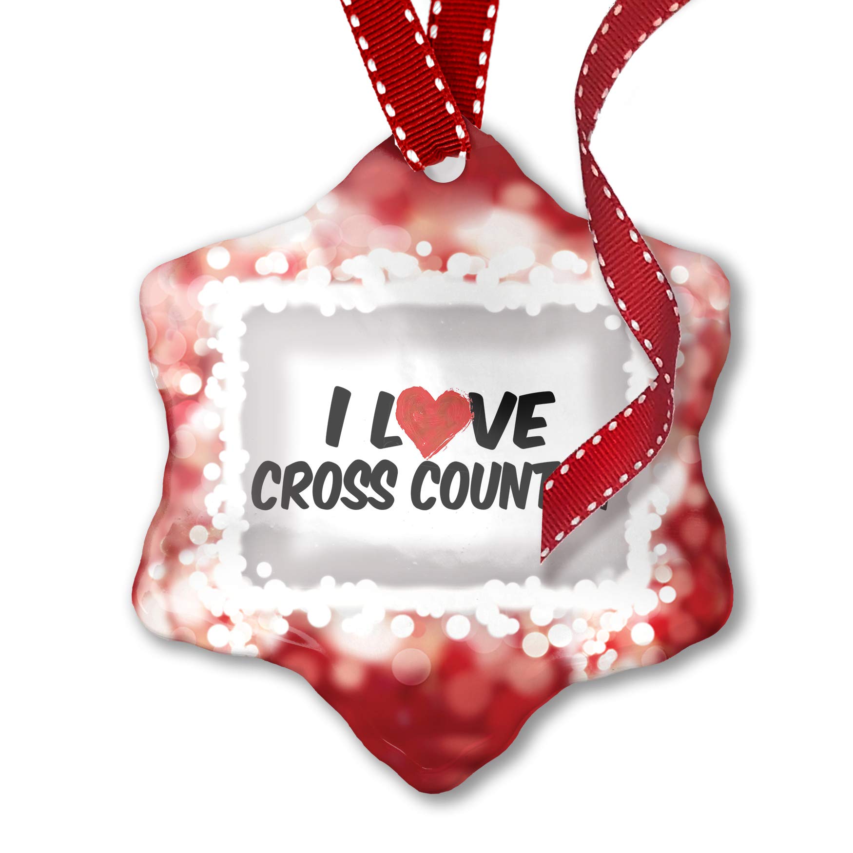Red Christmas Ornament - I Love Cross Country Skiing - Perfect for Holiday Tree Decorations & Winter Sports Enthusiasts