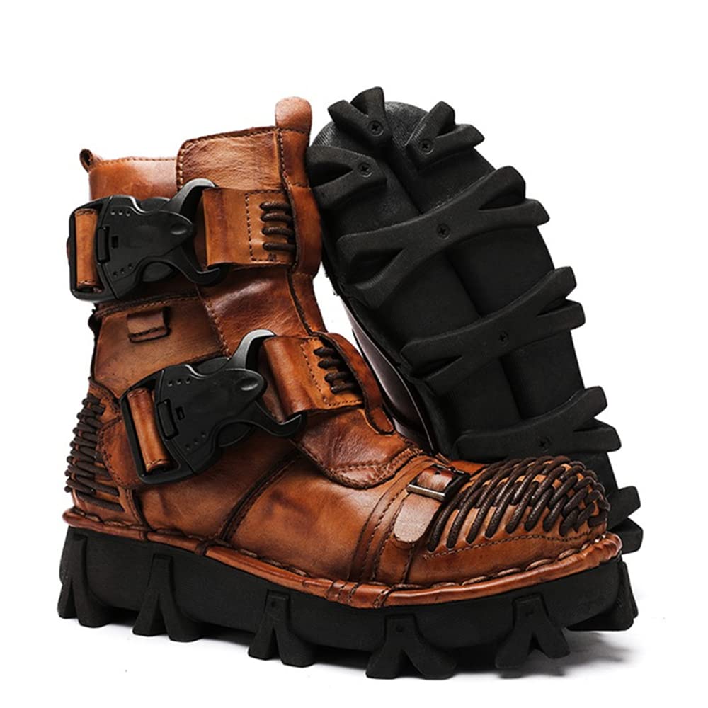 Men's Combat Motorcycle Leather Boots - Soft & Comfortable Ankle Boots for Riding, Outdoor & Work - Durable Biker Boots for Men