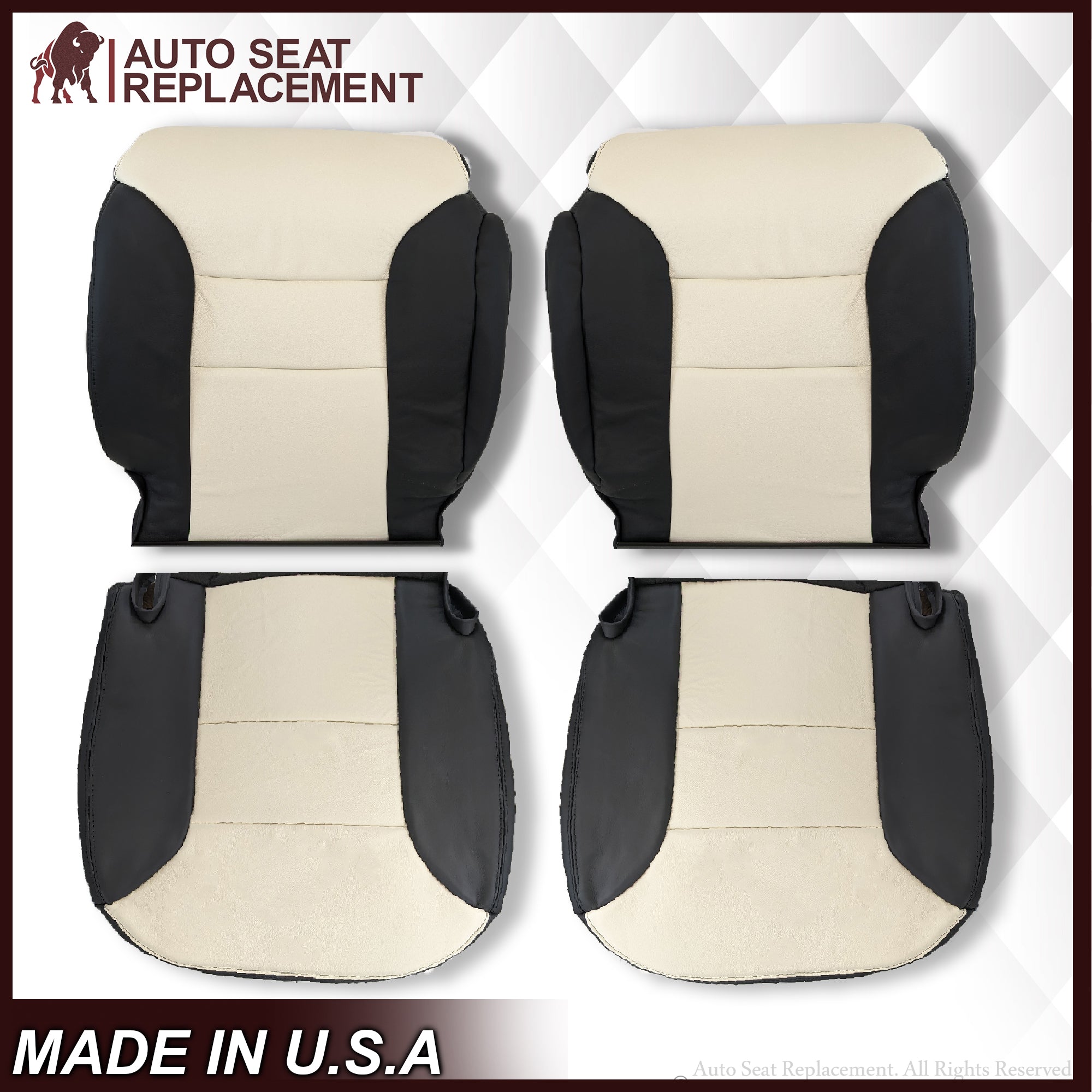 1995-1999 Chevy Tahoe Suburban Silverado Custom Fit Seat Covers - Premium Leather or Vinyl - White & Black - Perfect for Road Trips & Daily Commutes