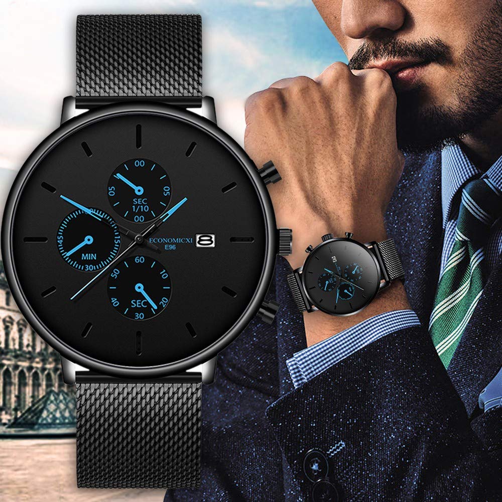 Men's Sport Watch - Waterproof Digital Quartz Watch with Mesh Steel Band, Slim Casual Design for Running, Gym & Outdoor Activities