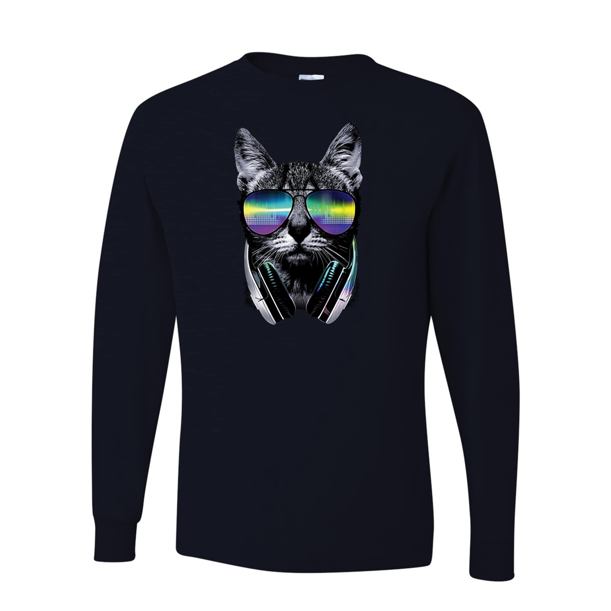 DJ Cat Kitty with Headphones Graphic Print Men's Long Sleeve T-Shirt - Perfect Gift for Cat Lovers, Music Fans & Casual Wear