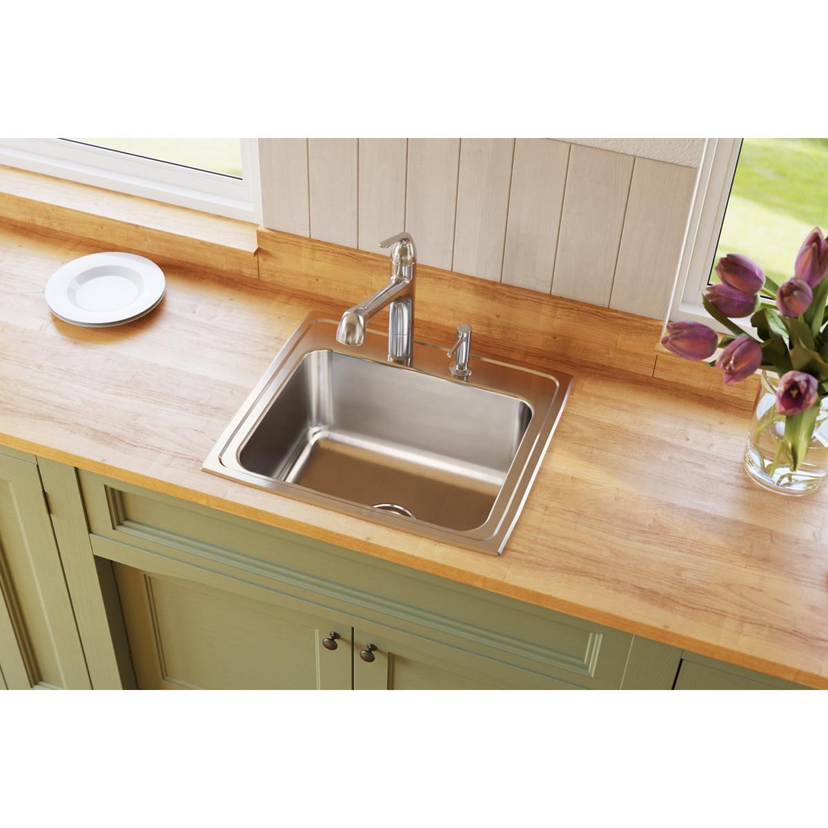Elkay Lustertone Classic Stainless Steel Single Bowl Drop-in Kitchen Sink 22 x 19.5 x 10.1 Inches - Perfect for Modern Home Renovation & Small Space Kitchens