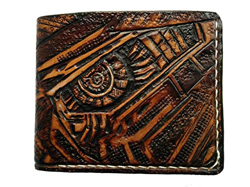 Transformers Megatron Decepticons Autobots 3D Genuine Leather Bifold Wallet - Handmade Carved & Tooled Airbrush Art Custom Mens Wallet for Collectors & Fans - Perfect for Gifts, Cosplay & Everyday Use