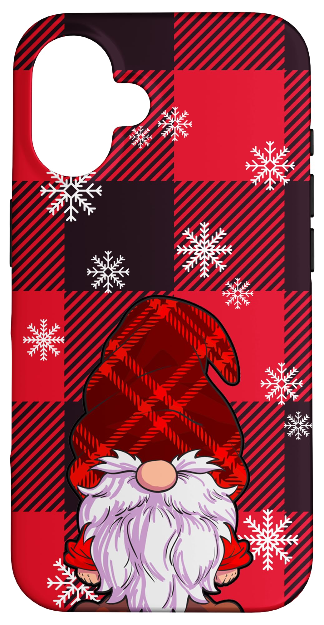 iPhone 16 Christmas Phone Case - Festive Red Buffalo Plaid with Gnomes & Snowflake Design | Perfect Holiday Gift for Family & Friends | Great for Christmas Parties, Winter Travel & Festive Photos