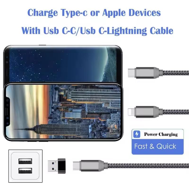 USB Type-C 3.1 to USB-A Adapter Cable 3-Pack Black for Apple Watch, MacBook, iPhone, iPad, AirPods, Samsung Galaxy, CarPlay - Home, Office, Travel Charging Solution