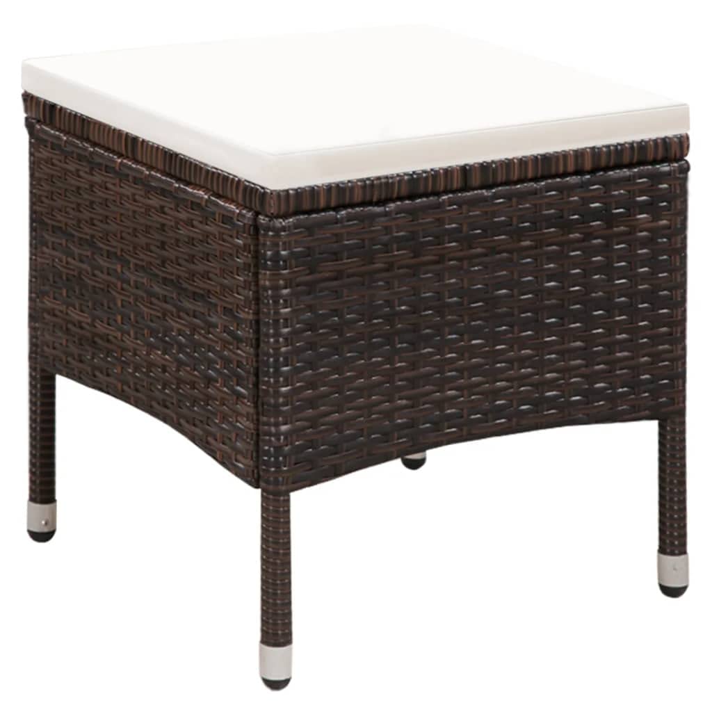 SKM Patio Chair and Stool Set with Cushions - Brown Poly Rattan Outdoor Furniture for Garden, Poolside, and Backyard Relaxation
