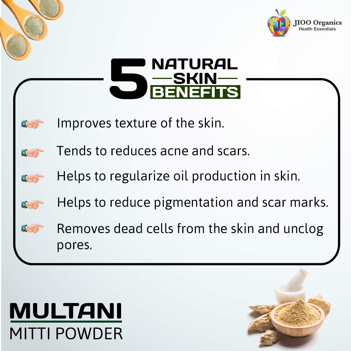 Jioo Organics Fuller Earth Multani Mitti Powder - 250g Natural Face & Hair Mask for Glowing Skin & Healthy Hair - Perfect for Deep Cleansing, Oil Control & Detoxifying
