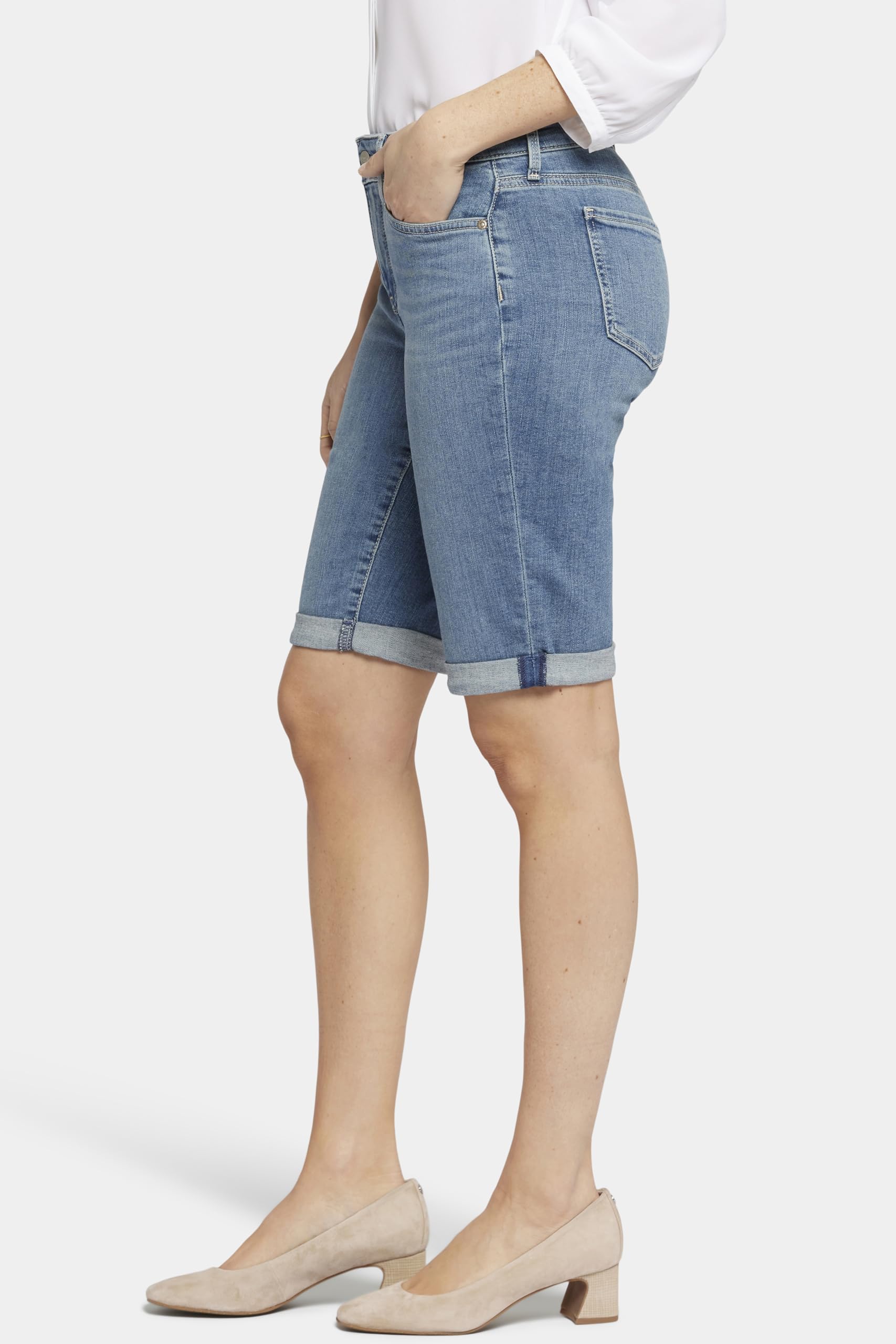 NYDJ Women's Briella Roll Cuff Jean Slimming Denim Shorts - High Waisted Stretch Long Shorts for Summer, Casual Wear & Street Style Outfits