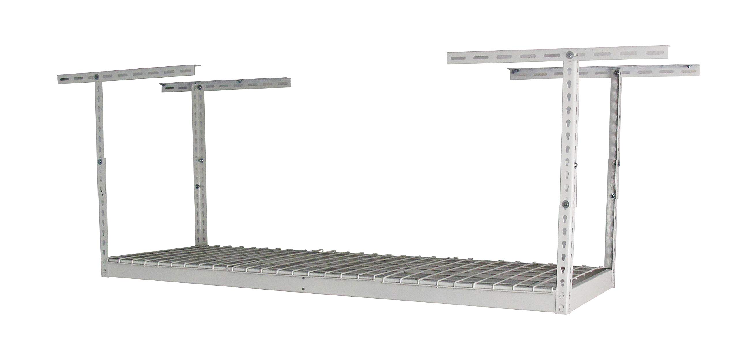 MonsterRax Overhead Garage Storage Rack 2x6 Ceiling Shelf - Adjustable Hanging Organizer for Bikes, Sports Equipment & Storage Bins - White (12