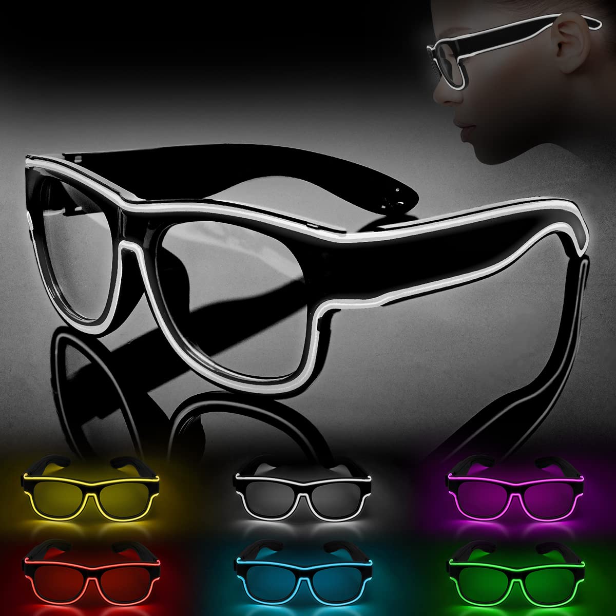 LED Light Up Glasses Wireless - 3 Lighting Modes Glow in The Dark Party Glasses for DJ, EDM, Halloween, Christmas - Perfect for Night Clubs, Raves & Festivals