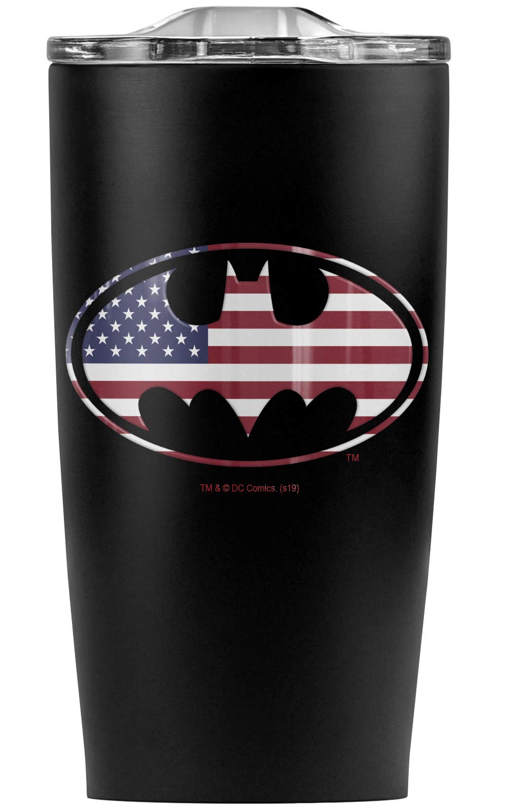 Batman USA Stainless Steel Tumbler 20oz - American Flag Shield Logo Vacuum Insulated Travel Mug with Leakproof Lid | Double Wall Coffee Cup for Hot & Cold Drinks | Perfect for Office, Gym, Camping and Road Trips