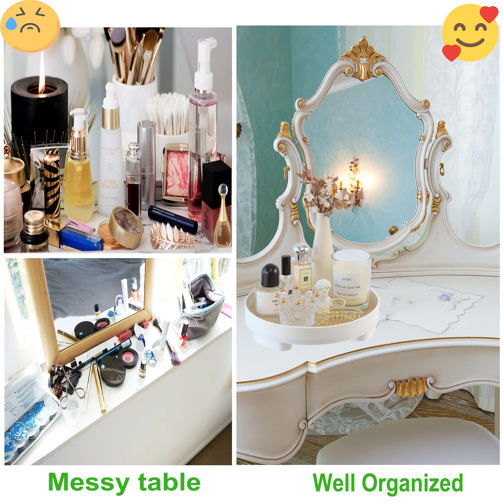 Round Tray for Makeup & Perfume Organizer | Multipurpose Vanity Dresser Tray | Home Storage & Decor | Perfect for Bathroom Counter, Bedroom Dresser & Office Desk Organization