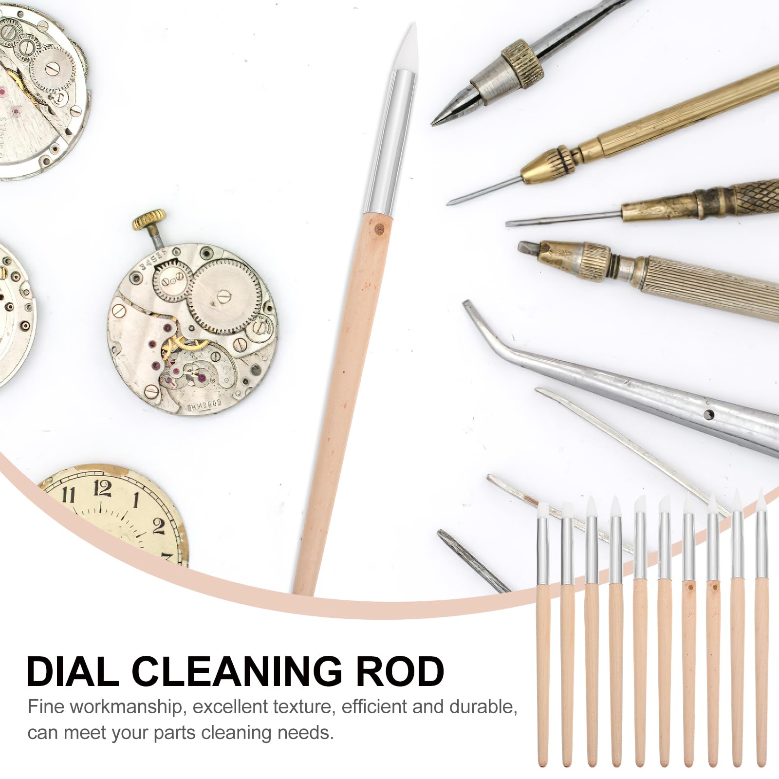 VILLCASE 10PCS Watch Cleaning Kit - Professional Watch Dial Cleaning Pens, Wooden Watch Oil Touch Tools & Movement Cleaners for Watch Repair & Maintenance - Perfect for Watchmakers, Jewelers & Home Use
