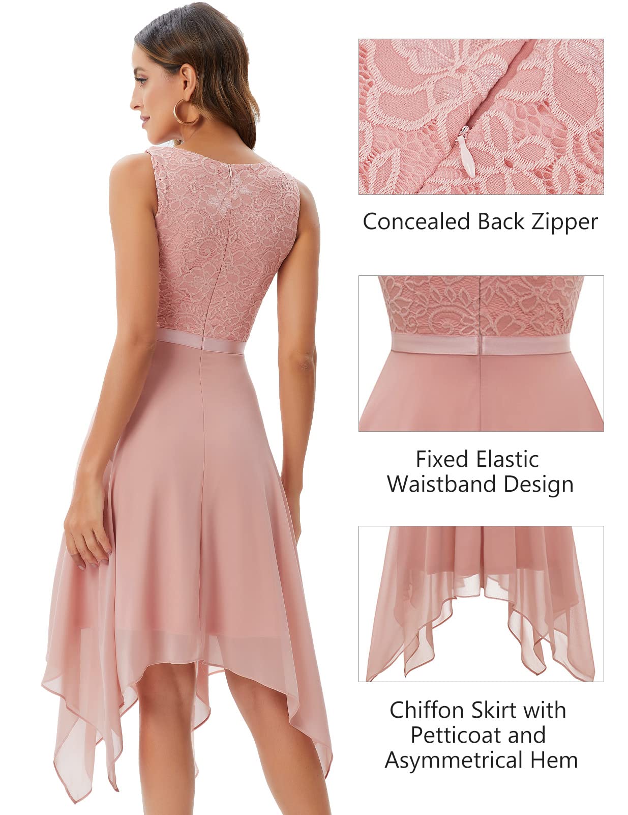 Meetjen Women's Elegant Lace Cocktail Party Dress 2025 - Handkerchief Hem Bridesmaid & Prom Formal Gown for Wedding Guest | Perfect for Evening Events, Bridal Showers & Special Occasions