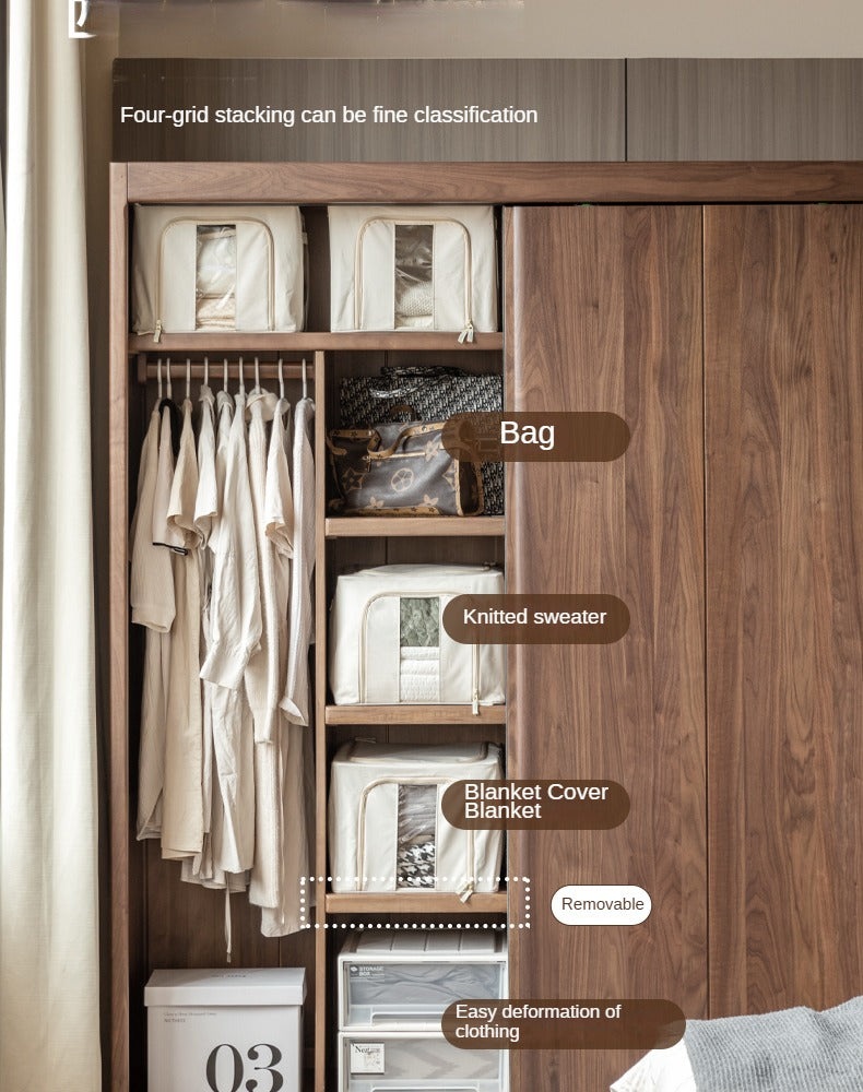 Premium Black Walnut Solid Wood Sliding Door Closet - Elegant & Durable Wardrobe Solution for Bedroom, Walk-in Closet, and Modern Home Decor