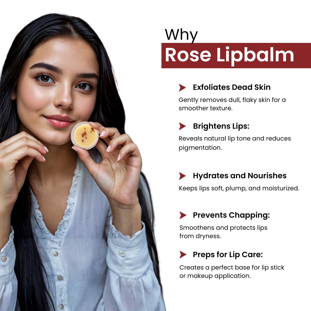 Araah Rose Lip Balm with Rose Petals, Rose Oil, Beeswax & Shea Butter – 100% Natural Moisturizing Lip Care for Dry, Chapped Lips – Softens & Smoothens – 8g – Perfect for Daily Hydration & Nighttime Lip Treatment