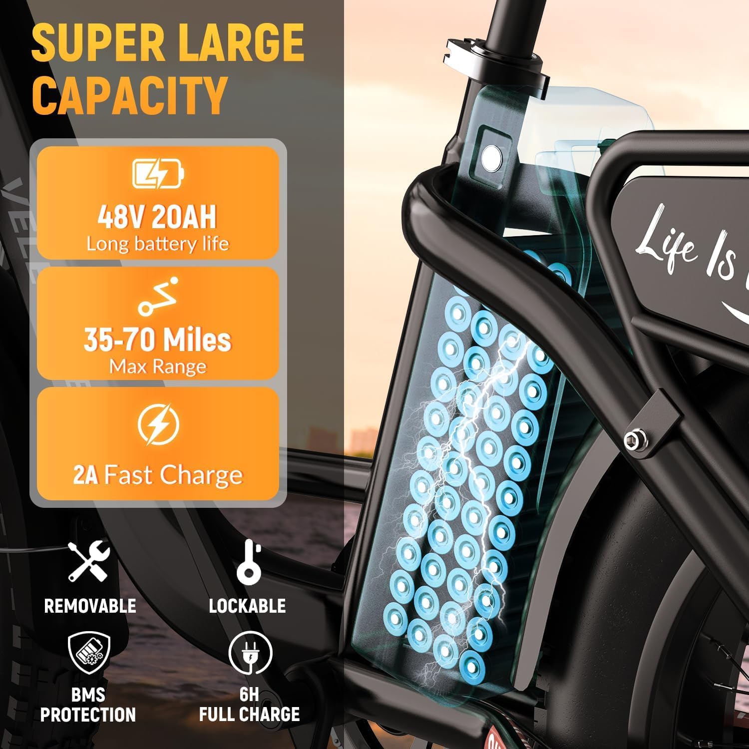 1500W Peak Electric Bike for Adults - 48V 20Ah Removable Battery, 70 Miles Range & 30MPH Speed - 20