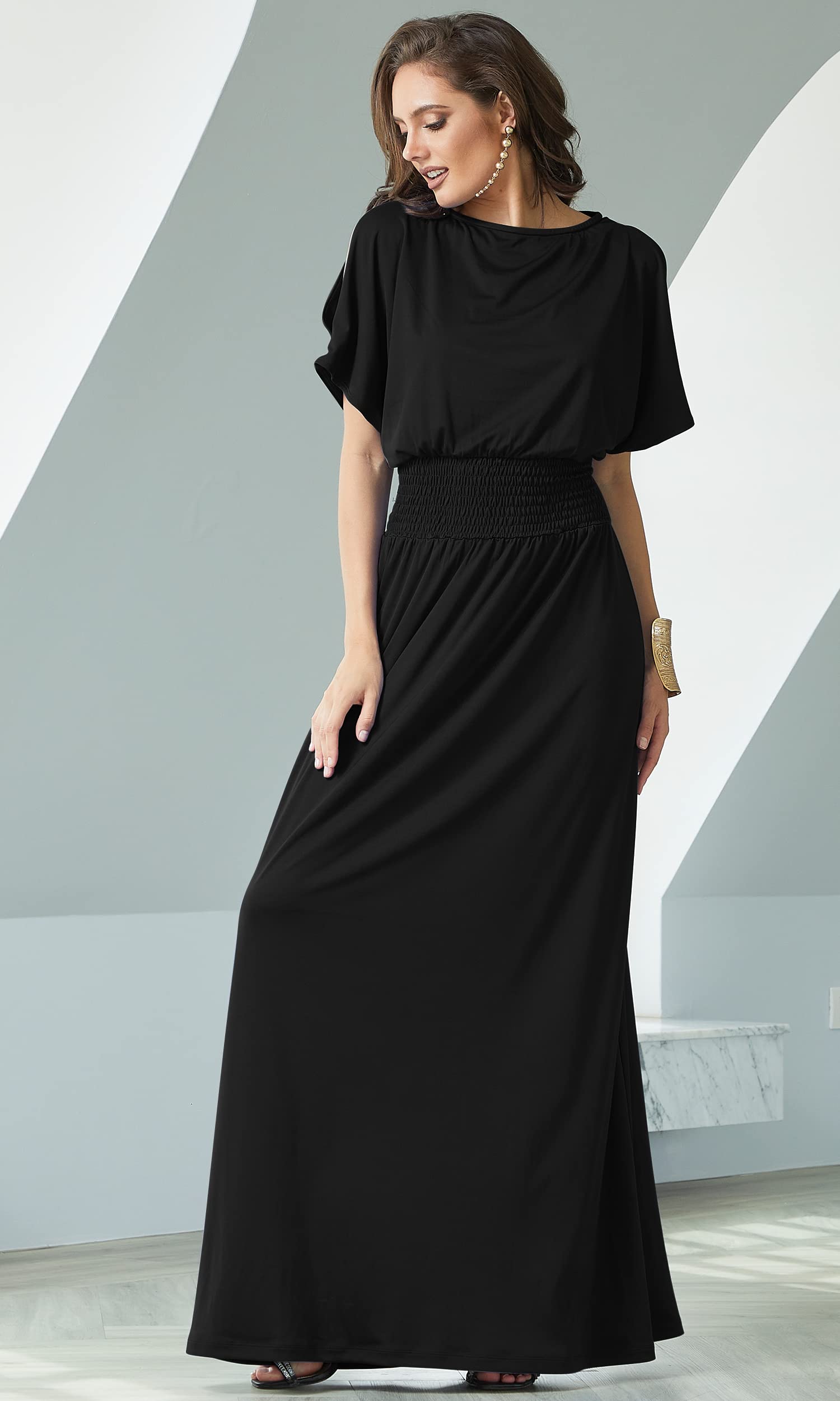 Elegant Women's Split Sleeve Smocked Cocktail Maxi Dress - Perfect for Evening Parties, Weddings & Special Occasions