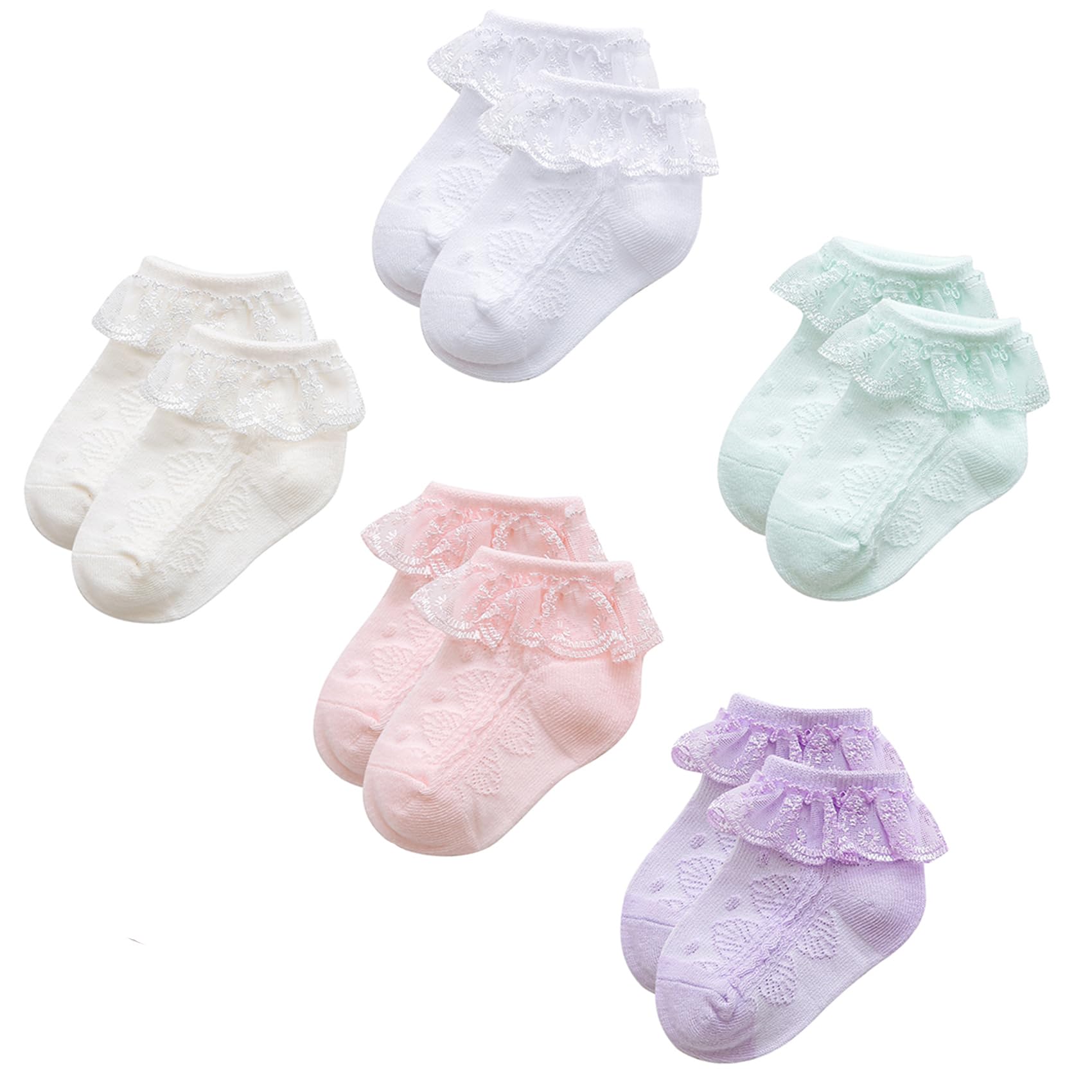 Durio Baby Girls Ruffle Socks - Soft Cotton Toddler Socks with Cute Frilly Lace Trim | Non-Slip & Breathable | Perfect for Dress-Up, Parties & Everyday Wear
