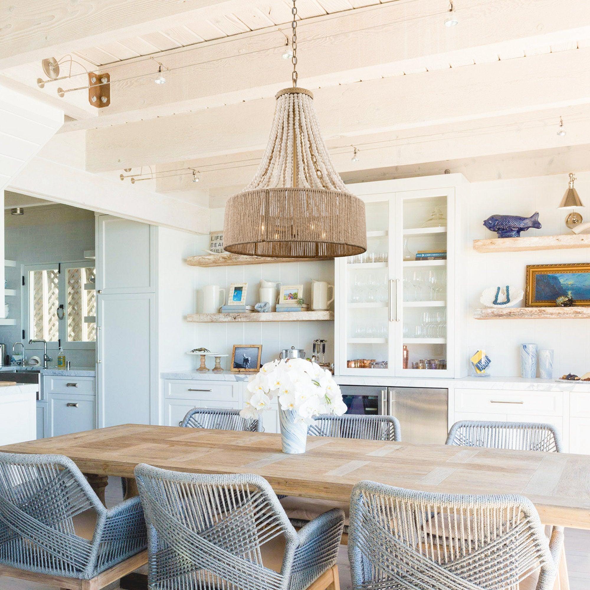 4-Light Golden Farmhouse Chandelier - Damp Rated for Indoor Use - Perfect for Dining Room, Kitchen, or Entryway Lighting