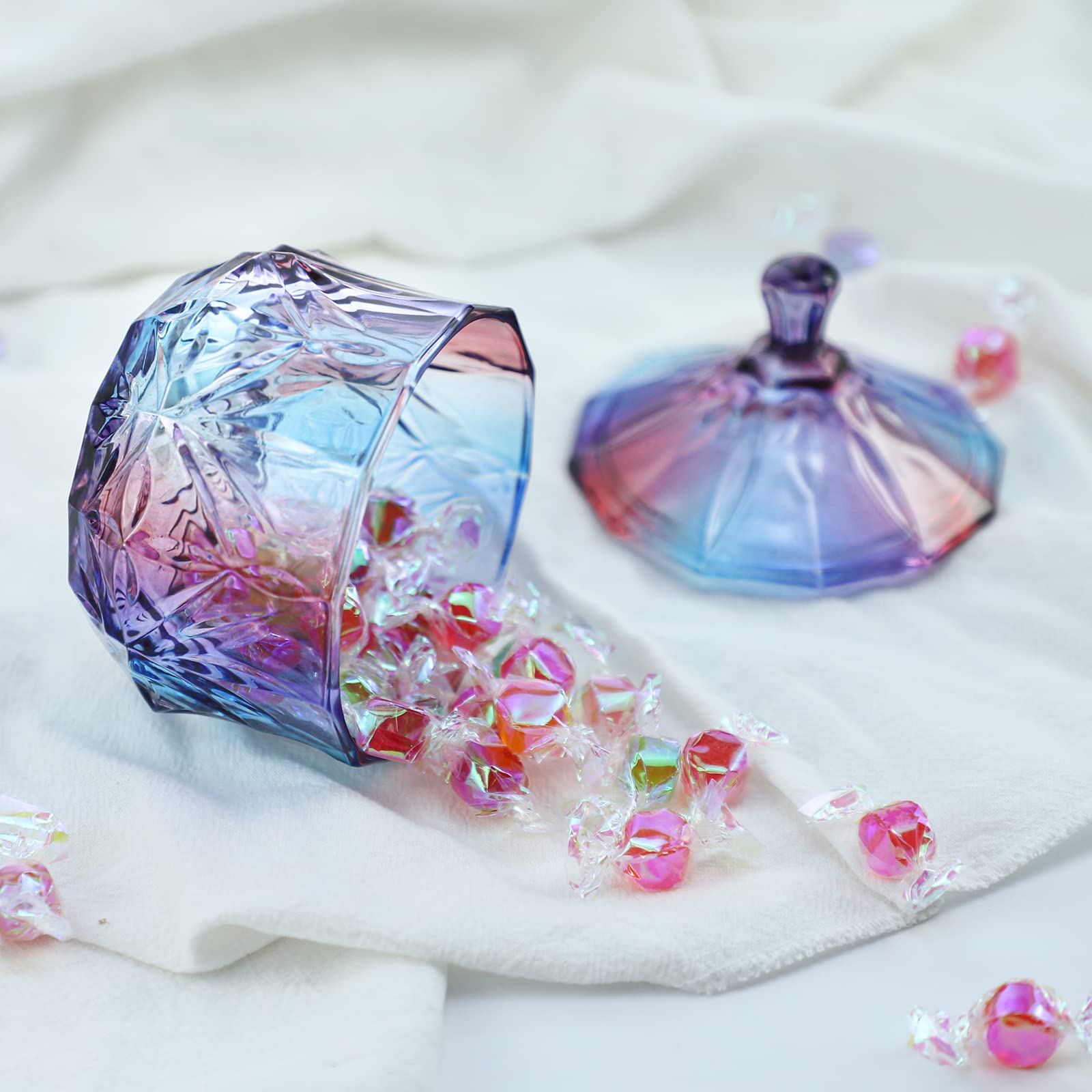 Royal Embossed Clear Glass Apothecary Jar with Lid - 7oz Decorative Candy, Jewelry & Food Storage Container for Weddings, Buffets & Home Decor (Leaves & Purple Design) - Perfect for Candy Displays, Bathroom Organizers & Kitchen Pantry Storage