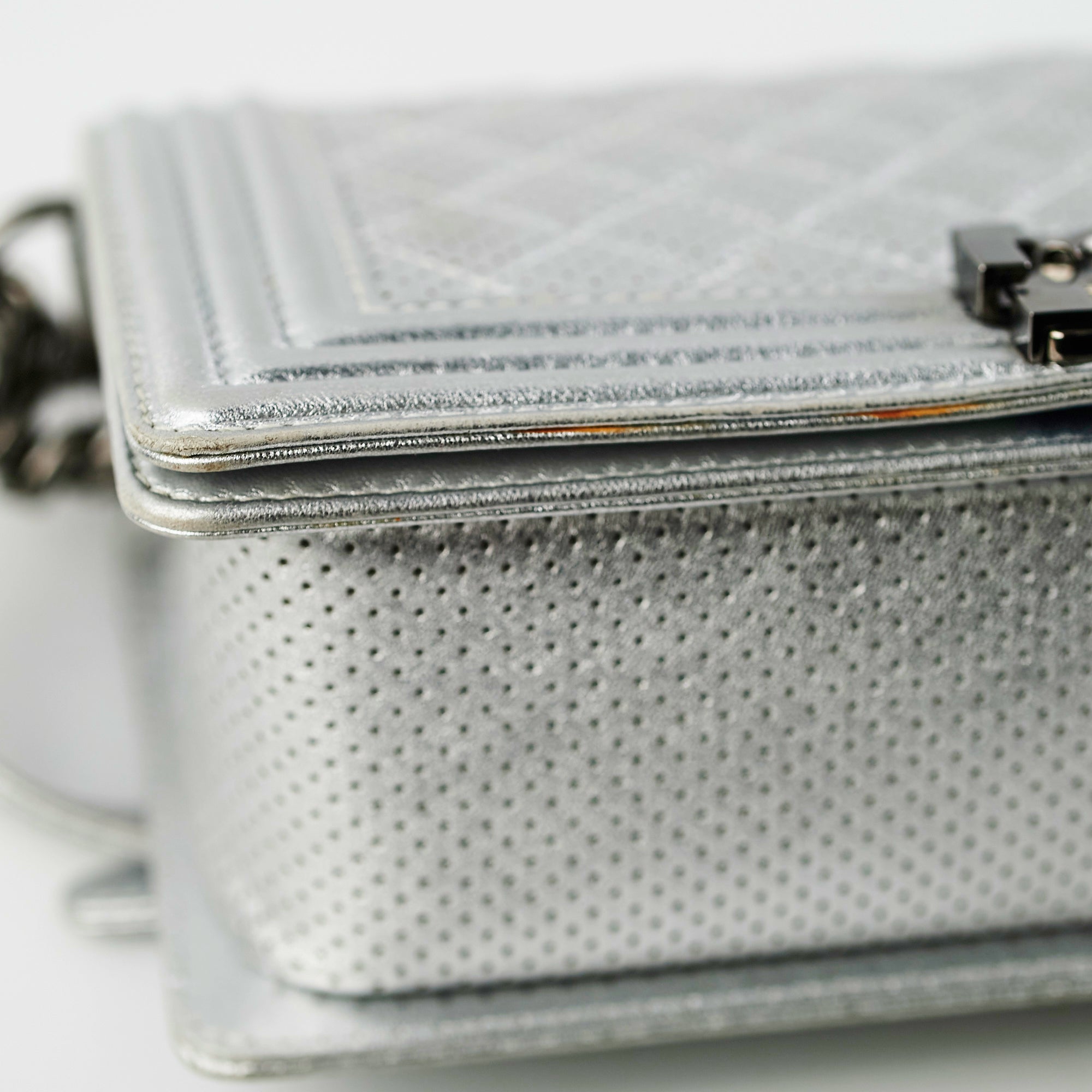 Authentic Chanel Old Medium Boy Bag in Silver - Luxury Crossbody Handbag for Women, Perfect for Evening Parties & Special Occasions