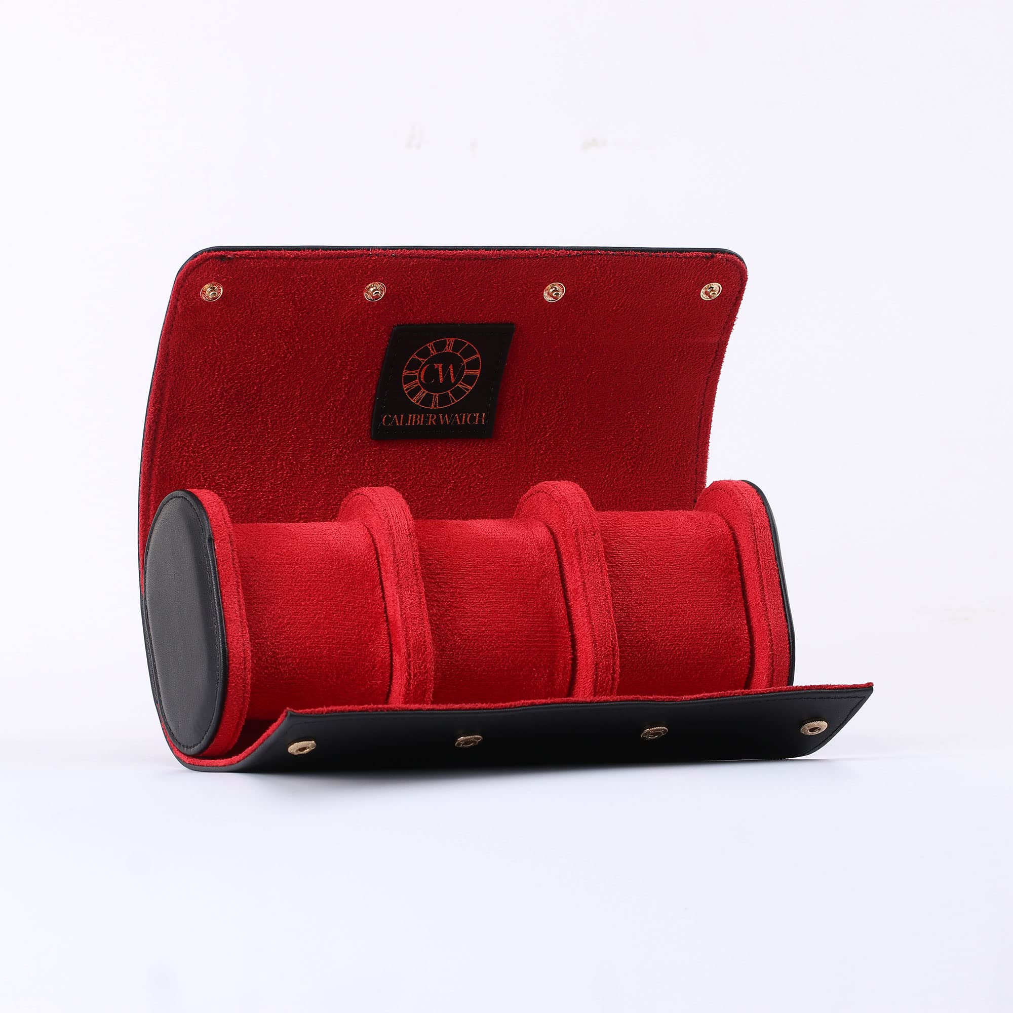 Premium Genuine Napa Leather Watch Roll Case for 3 Watches - Luxury Travel Watch Storage Organizer with Velvet Lining - Men's Watch Display Case by CALIBERWATCH - Perfect for Business Travel, Watch Collection Storage & Gift Giving