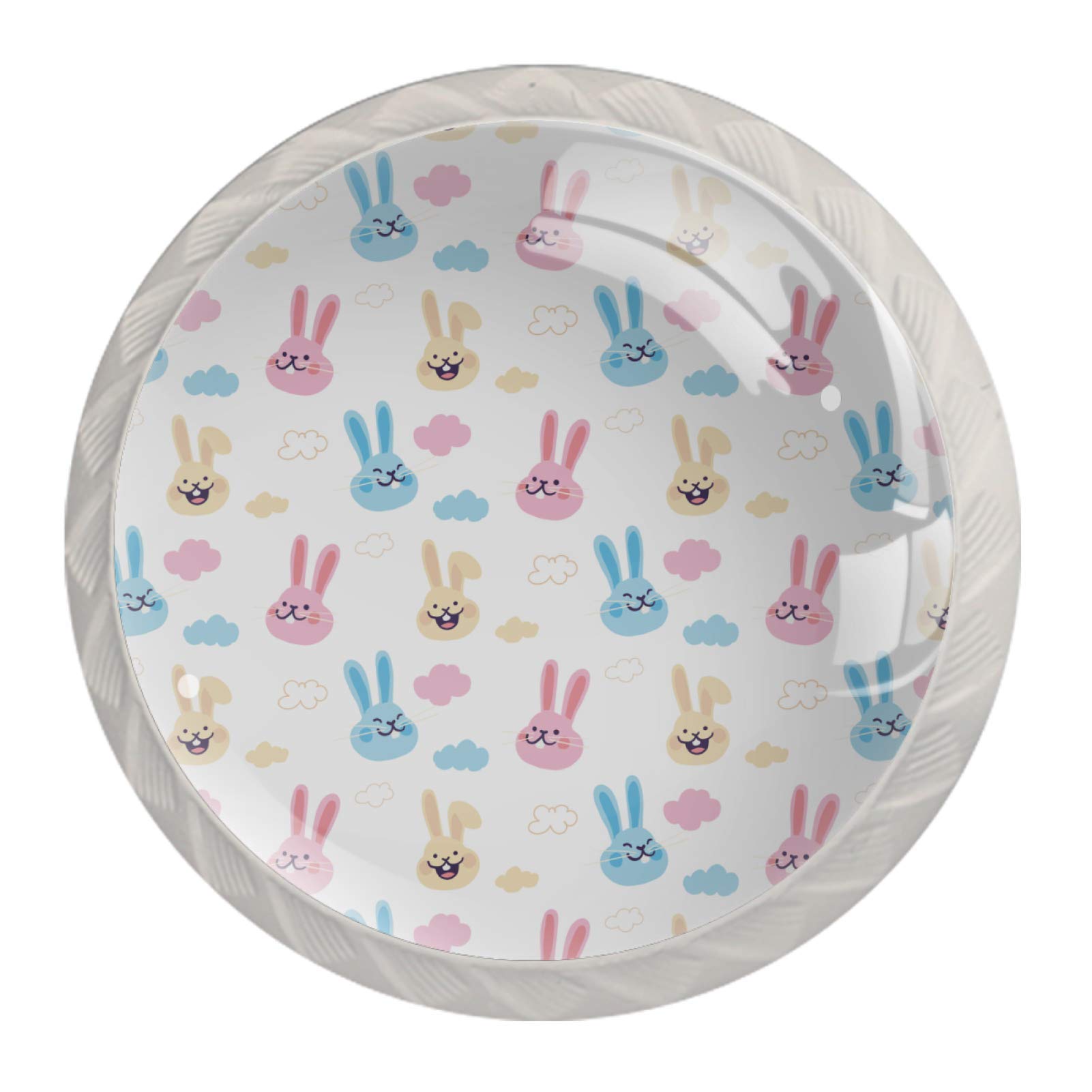 Decorative Bunny & Cloud Cabinet Knobs - Round Drawer Pull Handles for Kitchen Cabinets, Closets, Dressers (Set of 4) - Perfect for Kids' Rooms, Nursery Decor & Whimsical Home Interiors