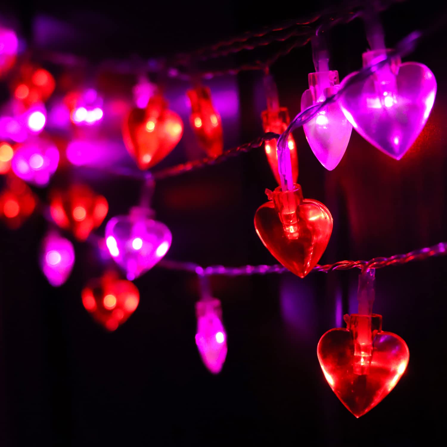 50 LED Red and Pink Valentine's Day Lights with Timer & 8 Modes - Battery Operated Heart String Lights for Romantic Decor - Perfect for Valentine's Day, Weddings, Anniversaries, Mother's Day & Home Decoration