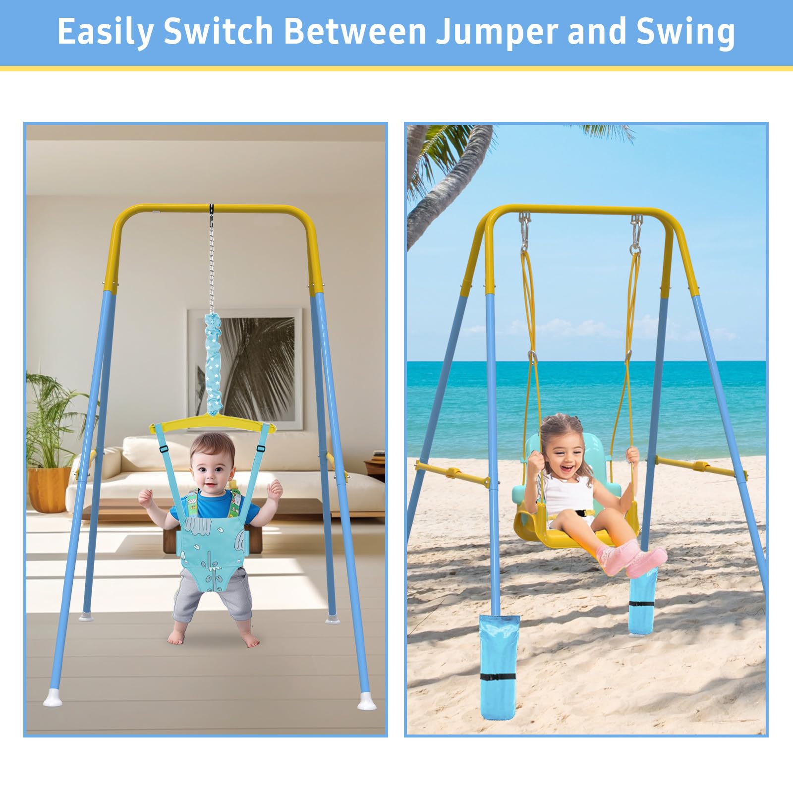 Taleco Gear 2 in 1 Toddler Swing & Baby Jumper with 4 Sandbags for Stability - Foldable Indoor/Outdoor Baby Swing for Easy Installation & Storage - Perfect for Backyards, Parks, and Playrooms