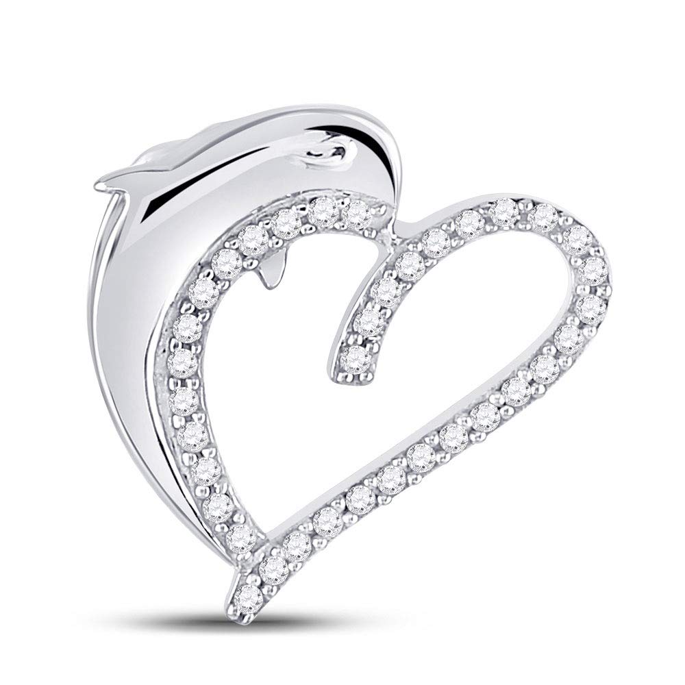 10K White Gold Women's Round Diamond Heart Dolphin Pendant Necklace - 1/5 CTTW - Perfect Gift for Her, Anniversary, Birthday & Valentine's Day