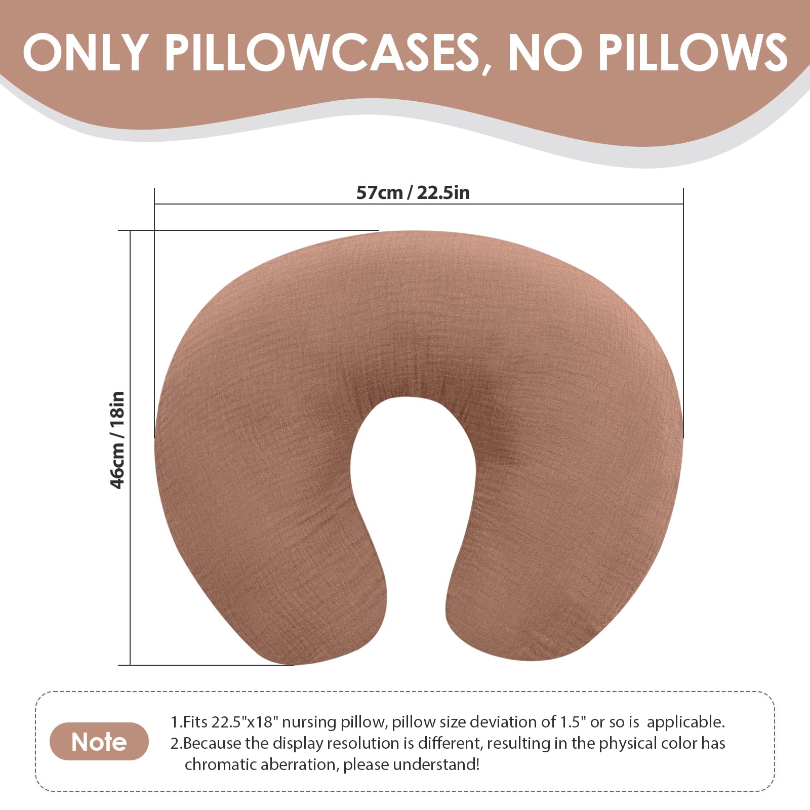 Winmany 2 Pack Muslin Nursing Pillow Covers - Soft Cotton Breastfeeding Pillow Slipcovers for Newborns - Baby Shower Gift for Boys & Girls (Light Brown + Sun) - Perfect for Nursing, Feeding & Comfort at Home or Travel