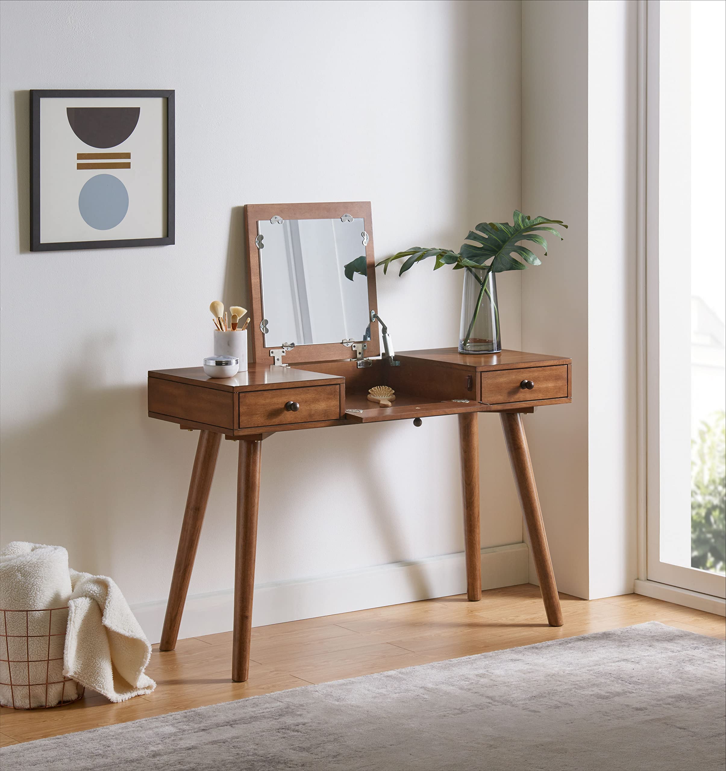 Martin Svensson Home Mid-Century Modern Vanity Desk with Cinnamon Finish - Perfect for Bedroom, Dressing Room & Home Office Makeup Station