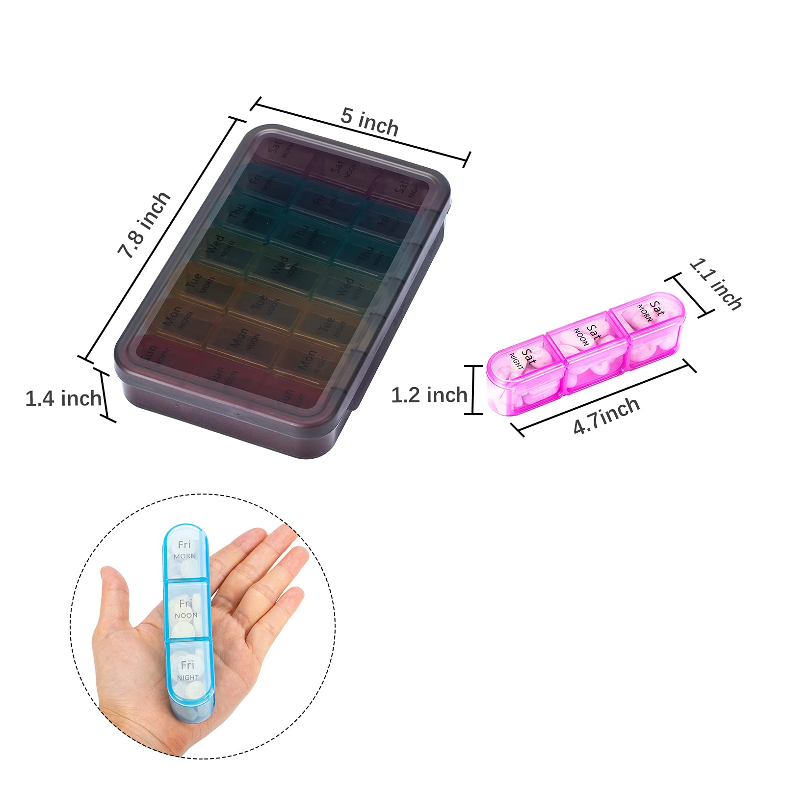 Weekly Pill Organizer 3 Times a Day - Large 7-Day Medicine Box with 3 Daily Compartments for Vitamins, Supplements & Medications | Perfect for Travel, Home Use & Elderly Care