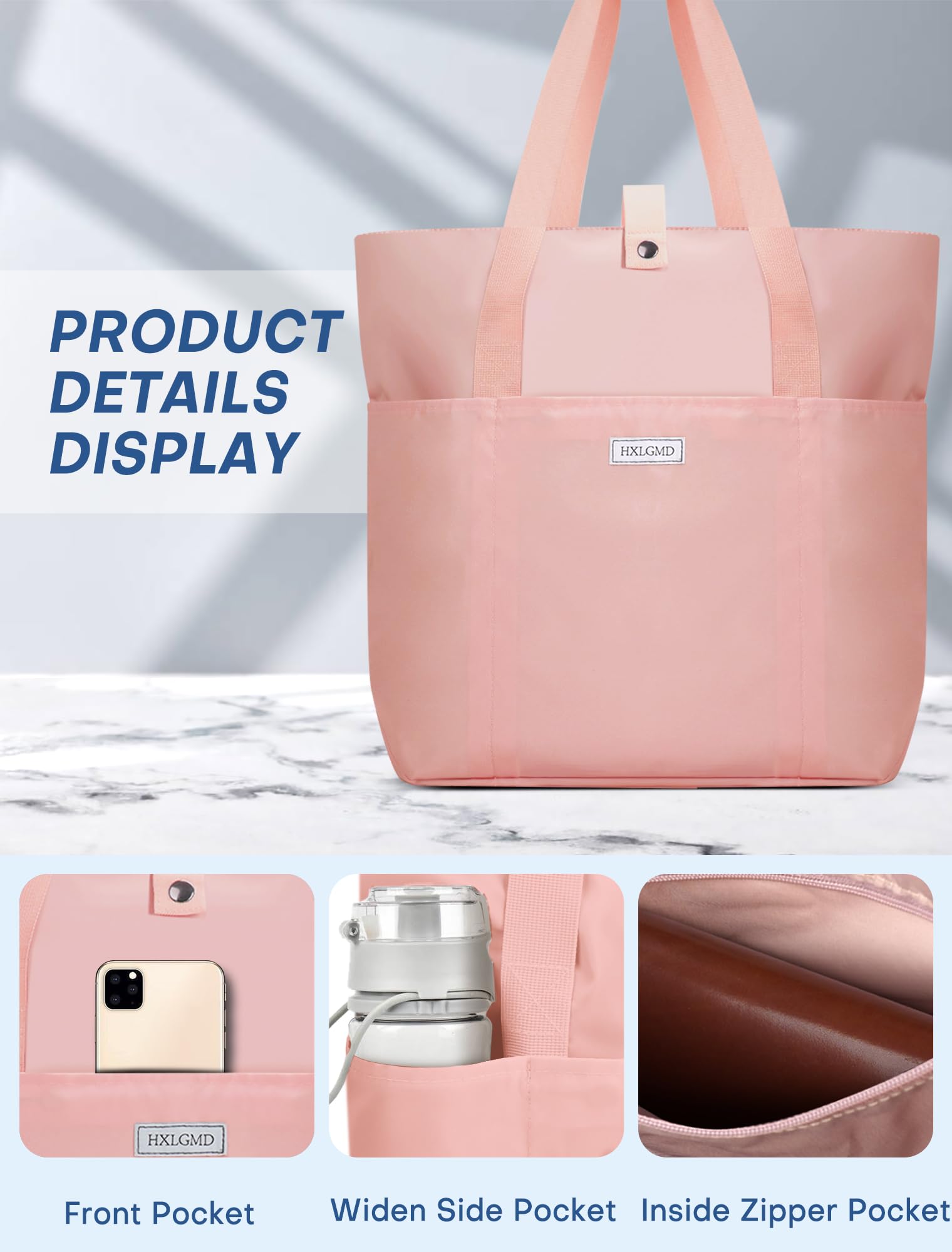Stylish Foldable Nylon Tote Bag for Women with Zipper - Large Shoulder Bag & Top Handle Handbag - Perfect for Work, Travel, Shopping & Beach Outings