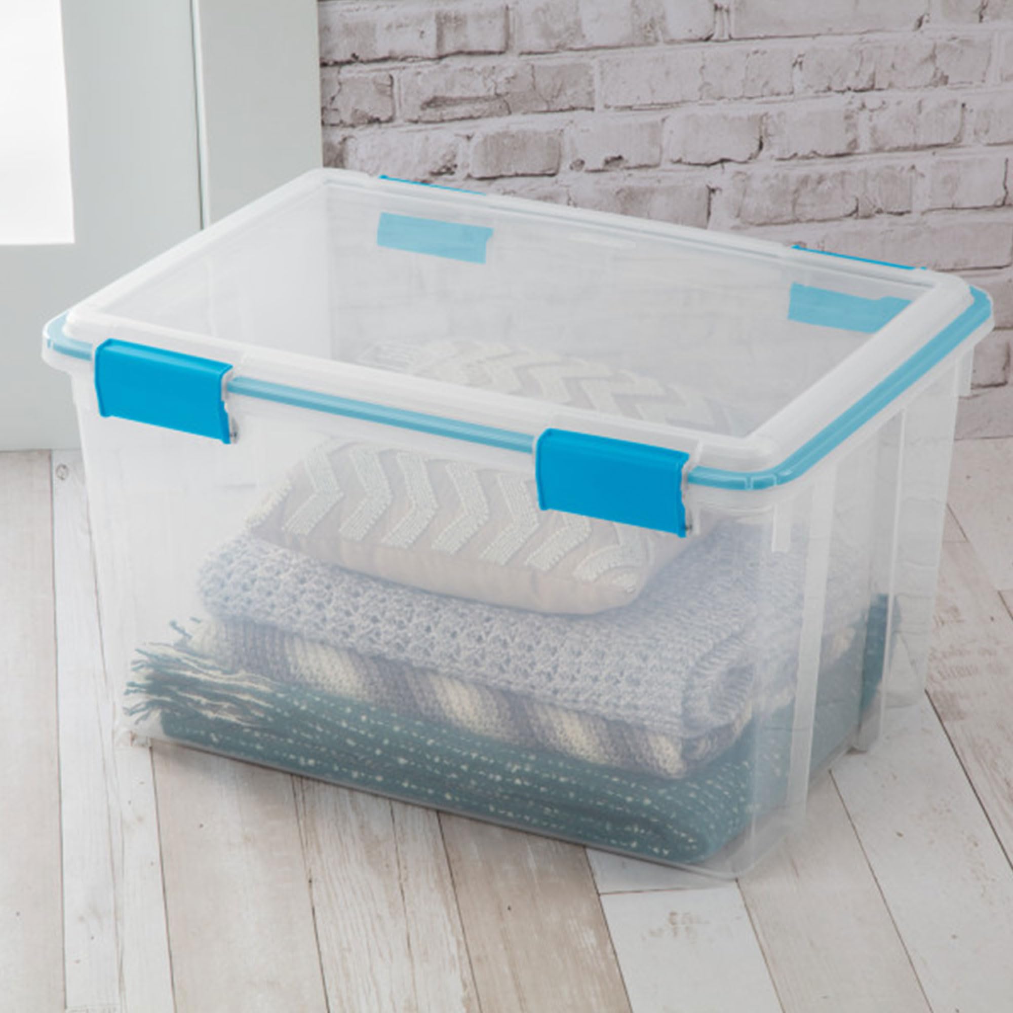 Sterilite 12-Pack 54 Quart Clear Plastic Storage Bins with Secure Latching Lids - Airtight Gasket Box for Home Organization, Closet Storage & Seasonal Decor