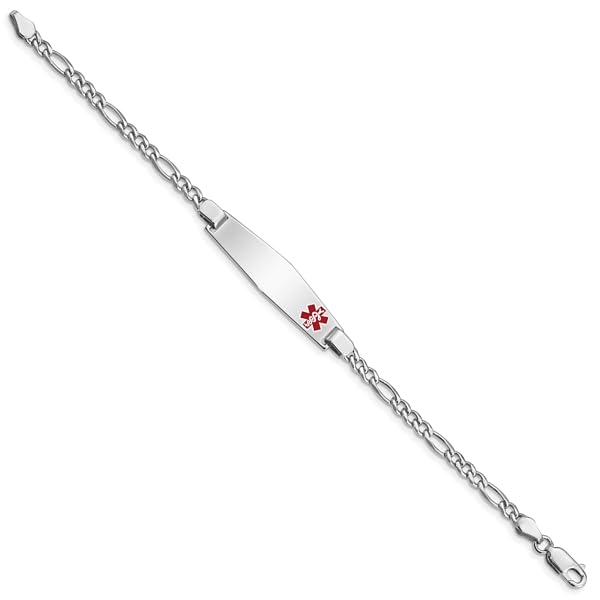 925 Sterling Silver Medical Alert ID Figaro Link Chain Bracelet - Emergency Medical Information Jewelry for Allergies & Conditions - Perfect for Daily Wear & Travel Safety