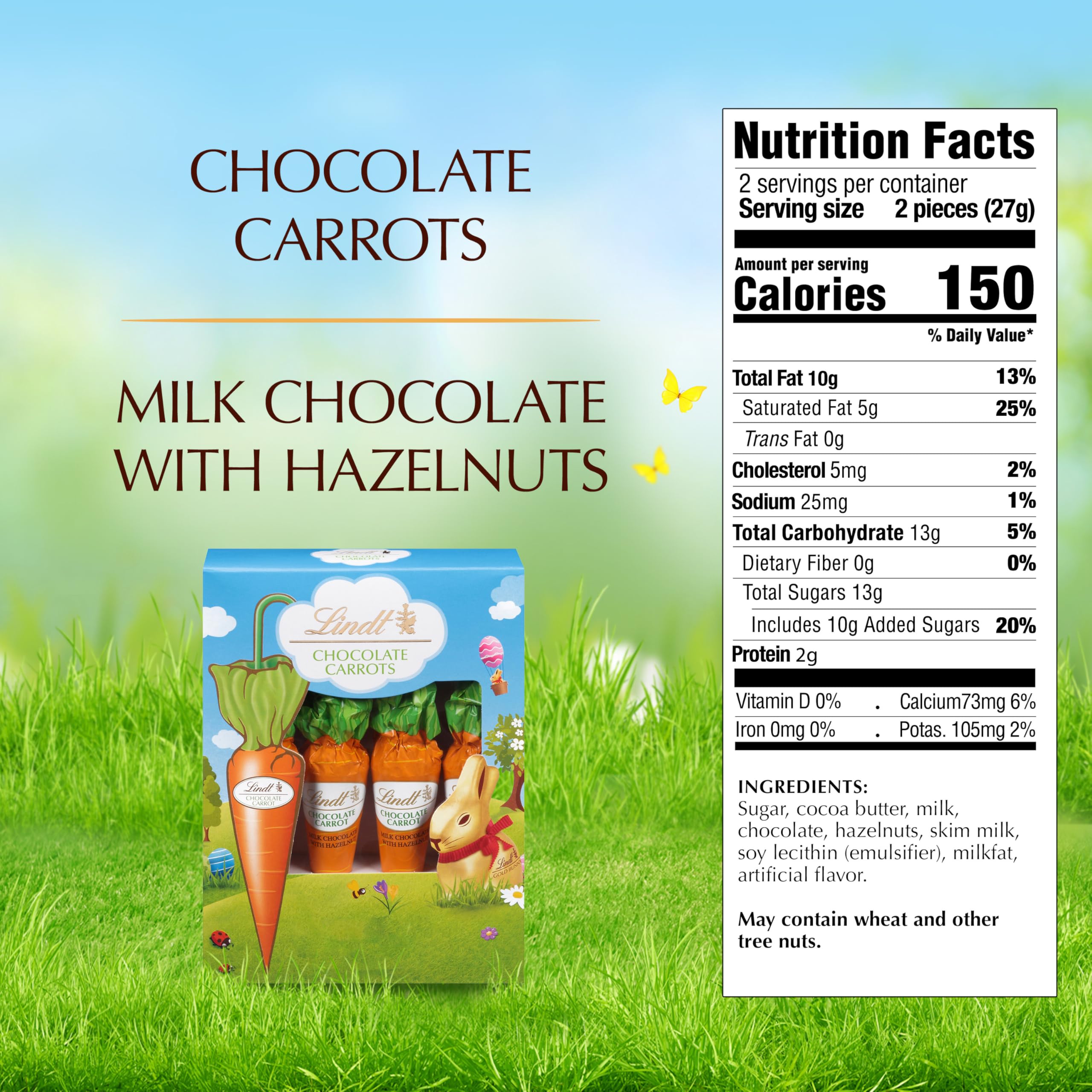Lindt Chocolate Carrots - Premium Solid Milk Chocolate Easter Candy with Hazelnut Blend (1.9 Oz Box) - Perfect for Easter Baskets, Gift Giving & Holiday Treats