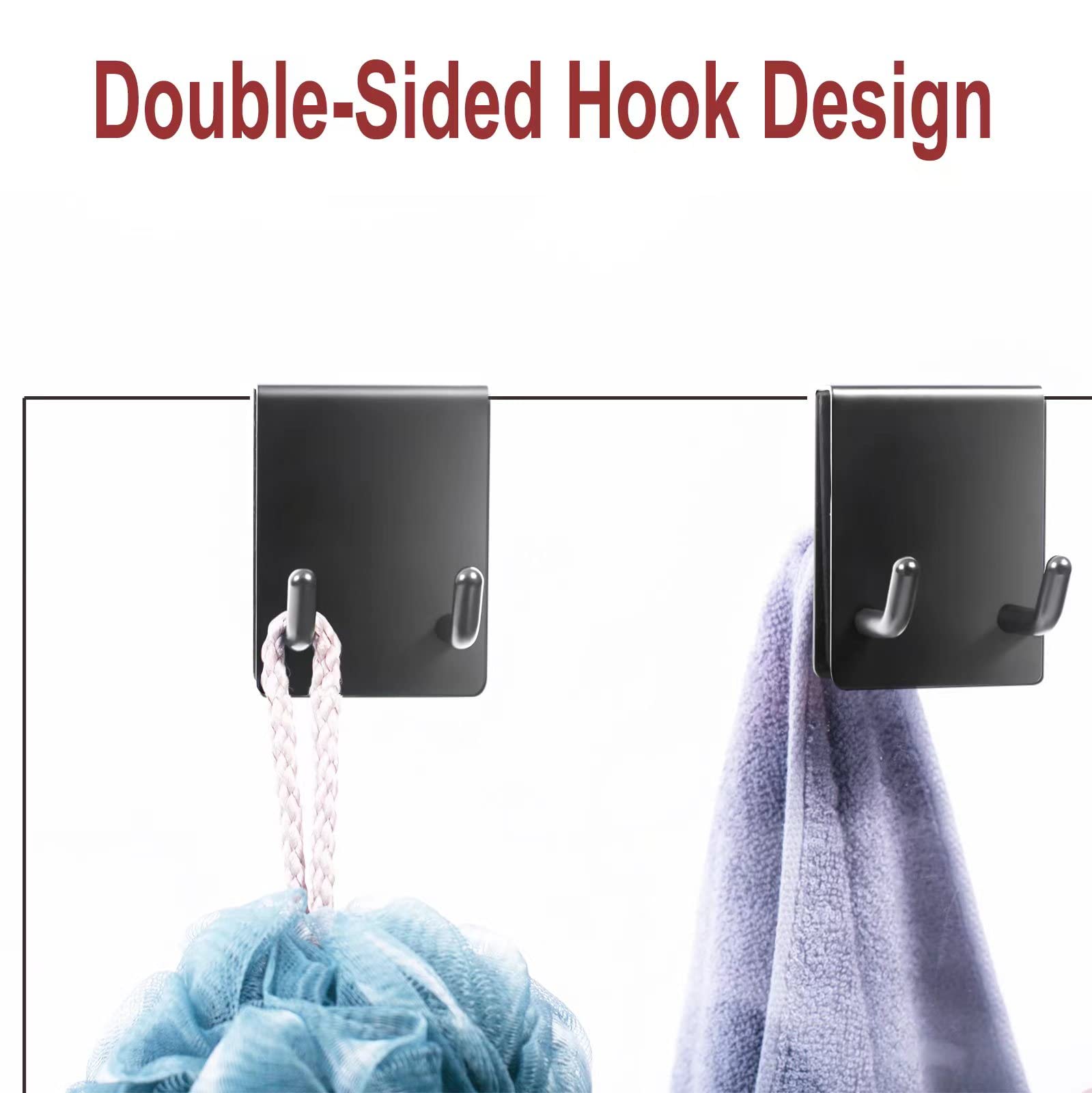 2 Pack Black Matte Nickel Shower Door Towel Hooks - 0.32-0.39in Frameless Glass Hanger for Bathroom Accessories, Razor, Squeegee, Loofah & Robe Holder - Perfect for Spa-Like Showers & Organized Bath Spaces