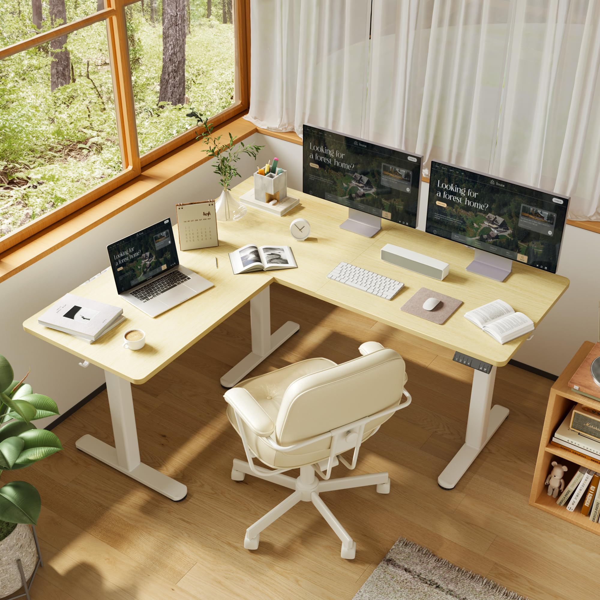 YDN L-Shaped Electric Standing Desk with Dual Motor, Adjustable Height Corner Desk (63 x 55 Inch) - Home Office Workstation with Splice Board, Ergonomic Large Standing Desk for Productivity - Perfect for Small Spaces & Shared Workspaces