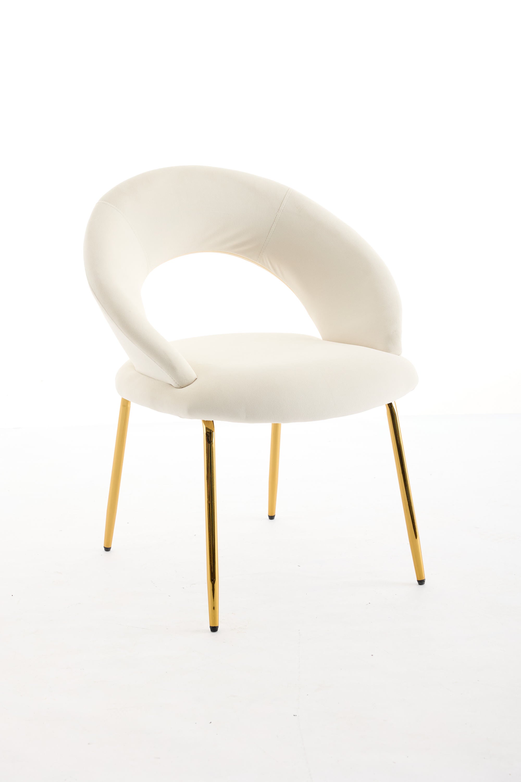 Velvet Dining Chairs Set of 1 - Curved Backrest with Golden Metal Legs for Kitchen & Dining Room - White - Perfect for Modern Home Decor & Entertaining Guests