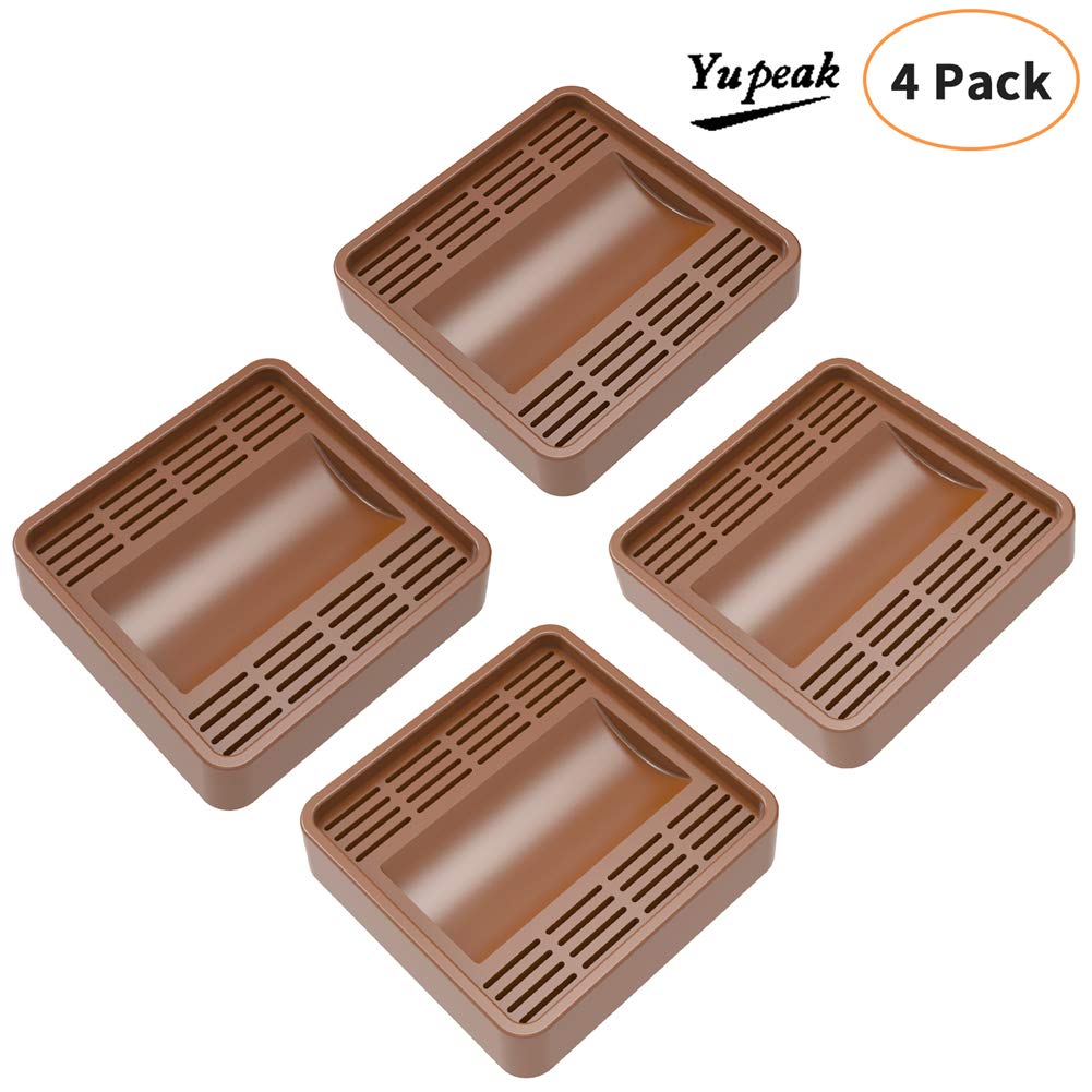 3x3 Inch Square Rubber Furniture Caster Cups - Non-Slip Silicone Floor Protectors for Chair Wheels & Furniture Legs (4 Pack, Brown) | Perfect for Hardwood Floors, Office Chairs & Home Furniture Protection