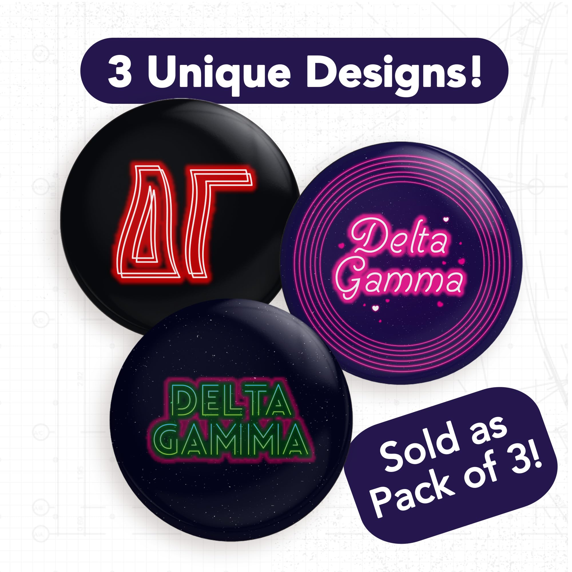 Delta Gamma Sorority Pin Set - 3 Piece 2.25-inch Desert Cactus & Neon Badge Collection for Greek Life, College Events & Accessories (Perfect for Backpacks, Jackets & Sorority Gifts)