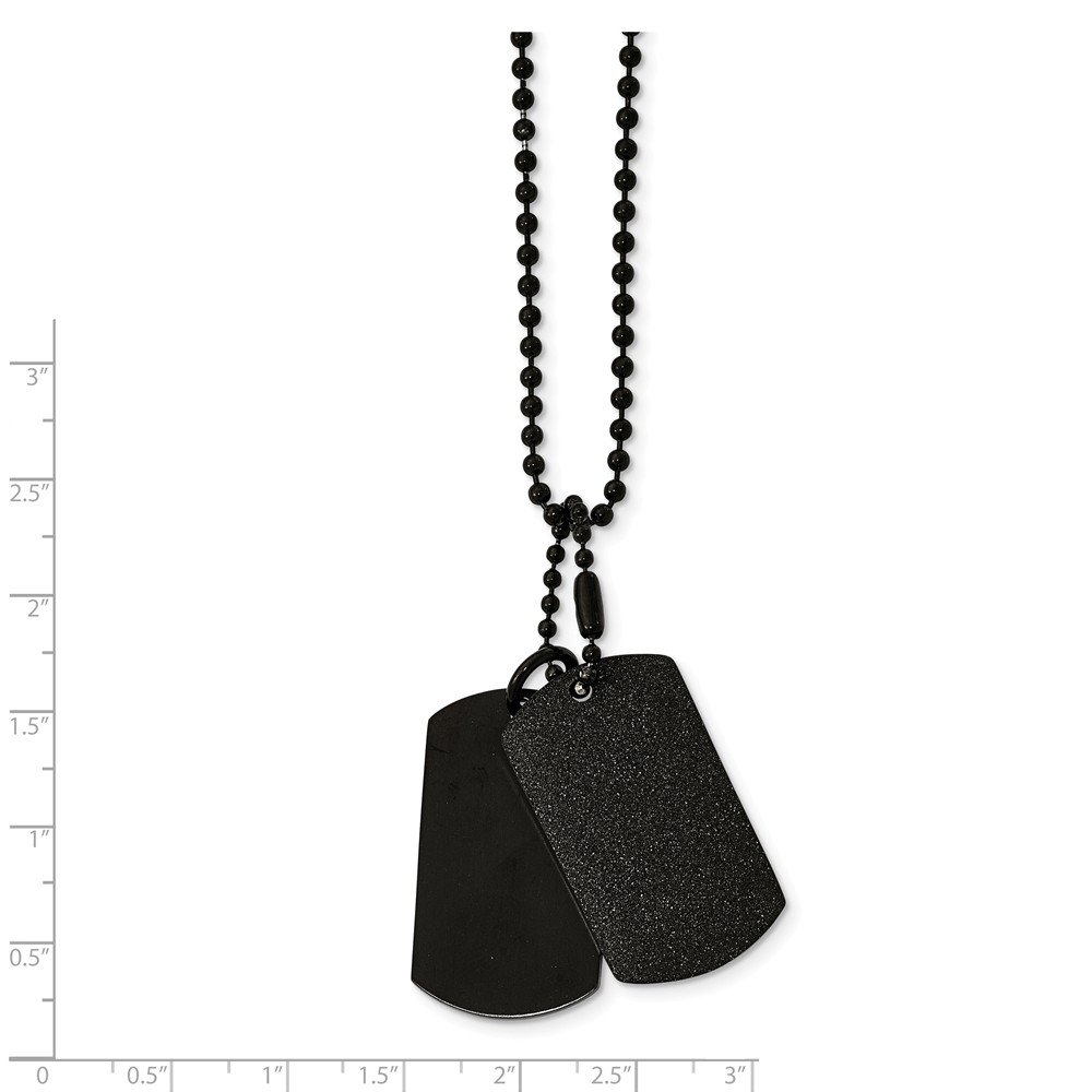 Stainless Steel Men's Brushed Black IP Dog Tag Necklace - Laser Cut Double Pendant Charm Chain 20 Inch for Military Style, Fashion Accessory & Everyday Wear