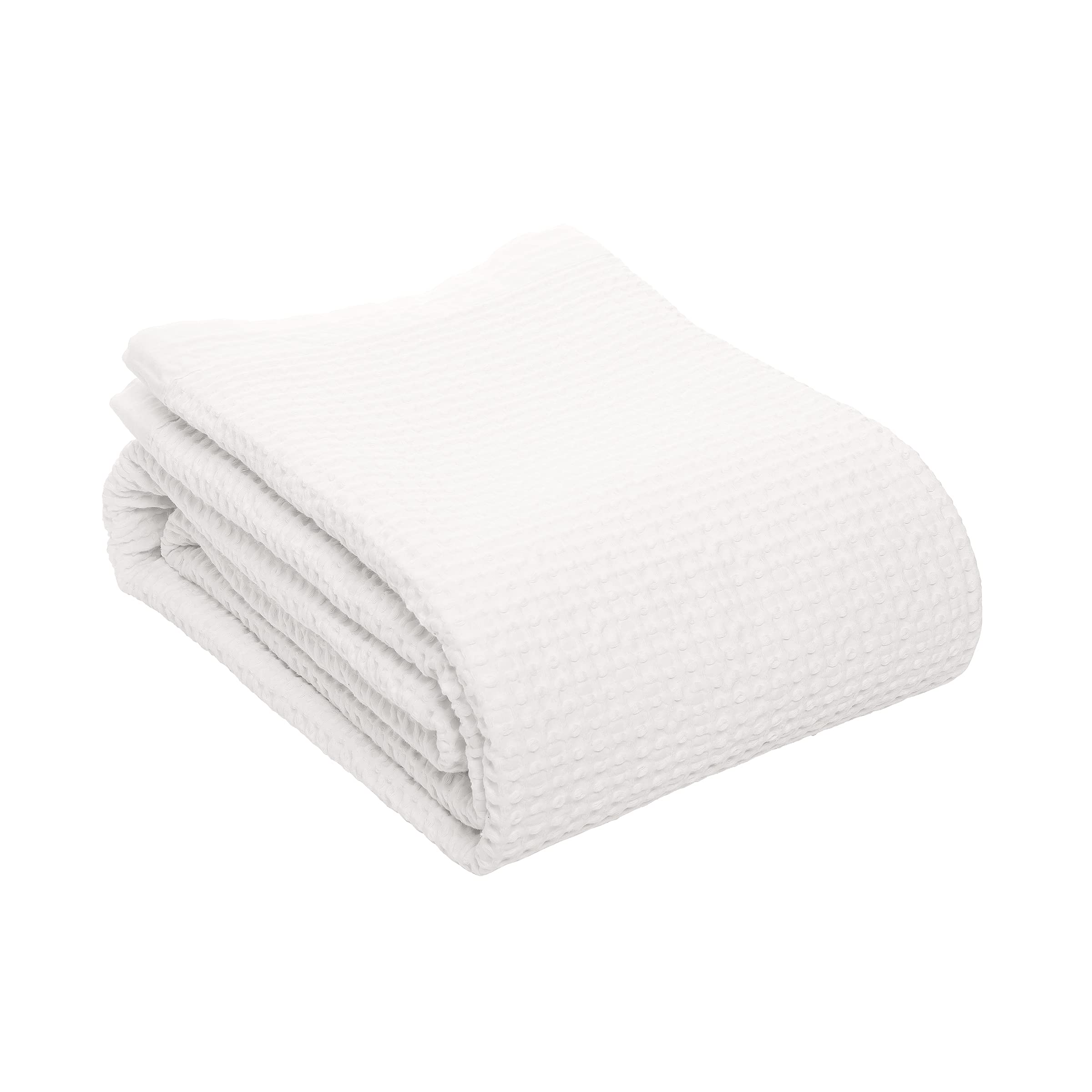 Vintage White Cotton Waffle Weave Throw Blanket - 90